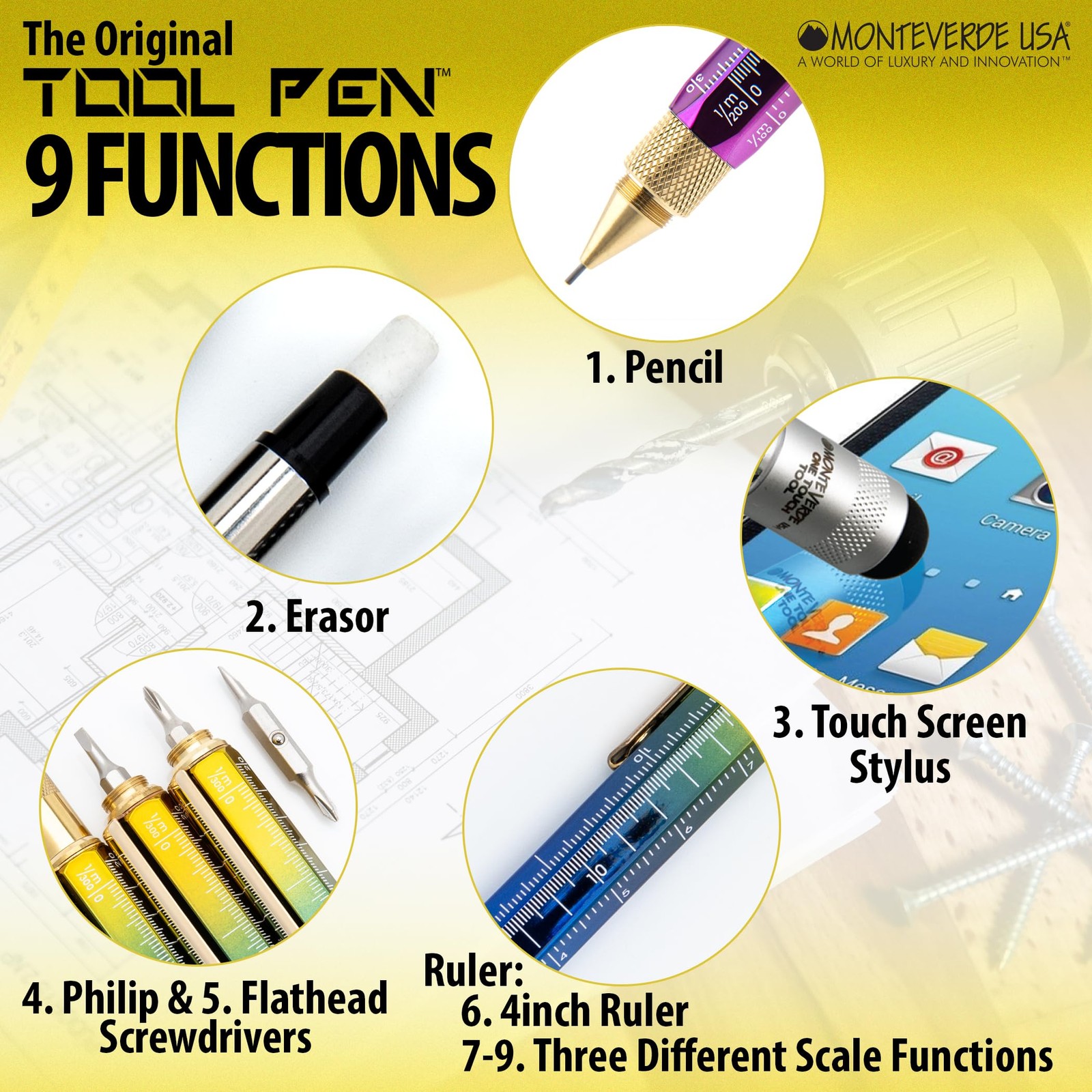 USA 9-in-1 Tool Mechanical Pencil in Rainbow – PVD-Coated Multifunctional Pen…