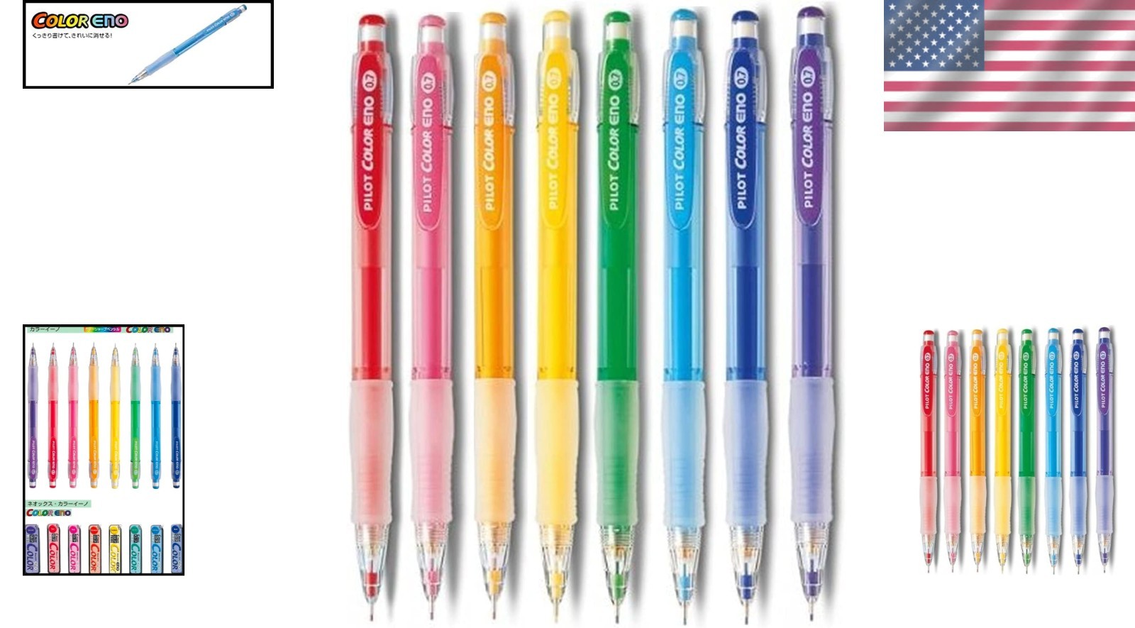 Color Eno 0.7mm Automatic Mechanical Pencil Set – 8 Erasable Vibrant Colors