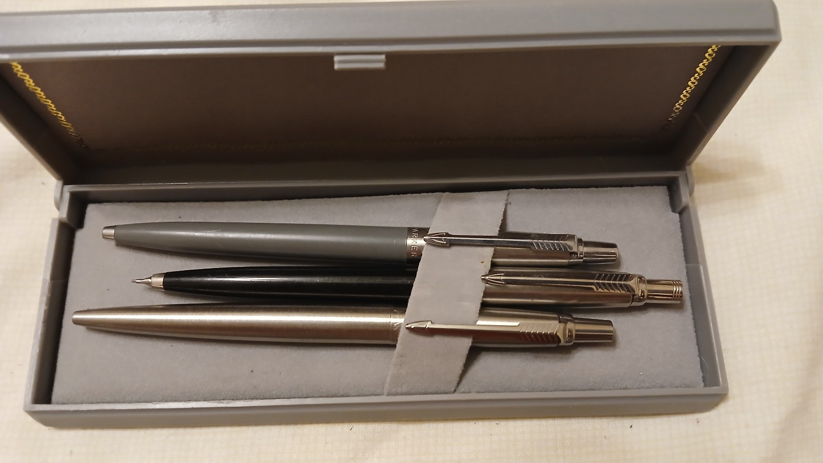 Parker, 1970’s Mechanical Pencil & 2 Ballpoints, one w/o Refill Ink