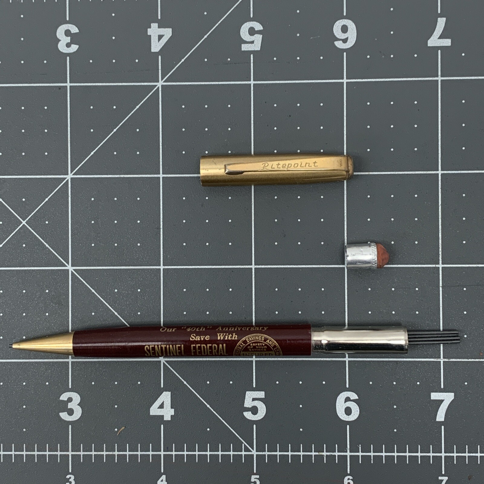 Vintage Ritepoint Mechanical Pencil Gold Advertising Sentinel Federal Loans