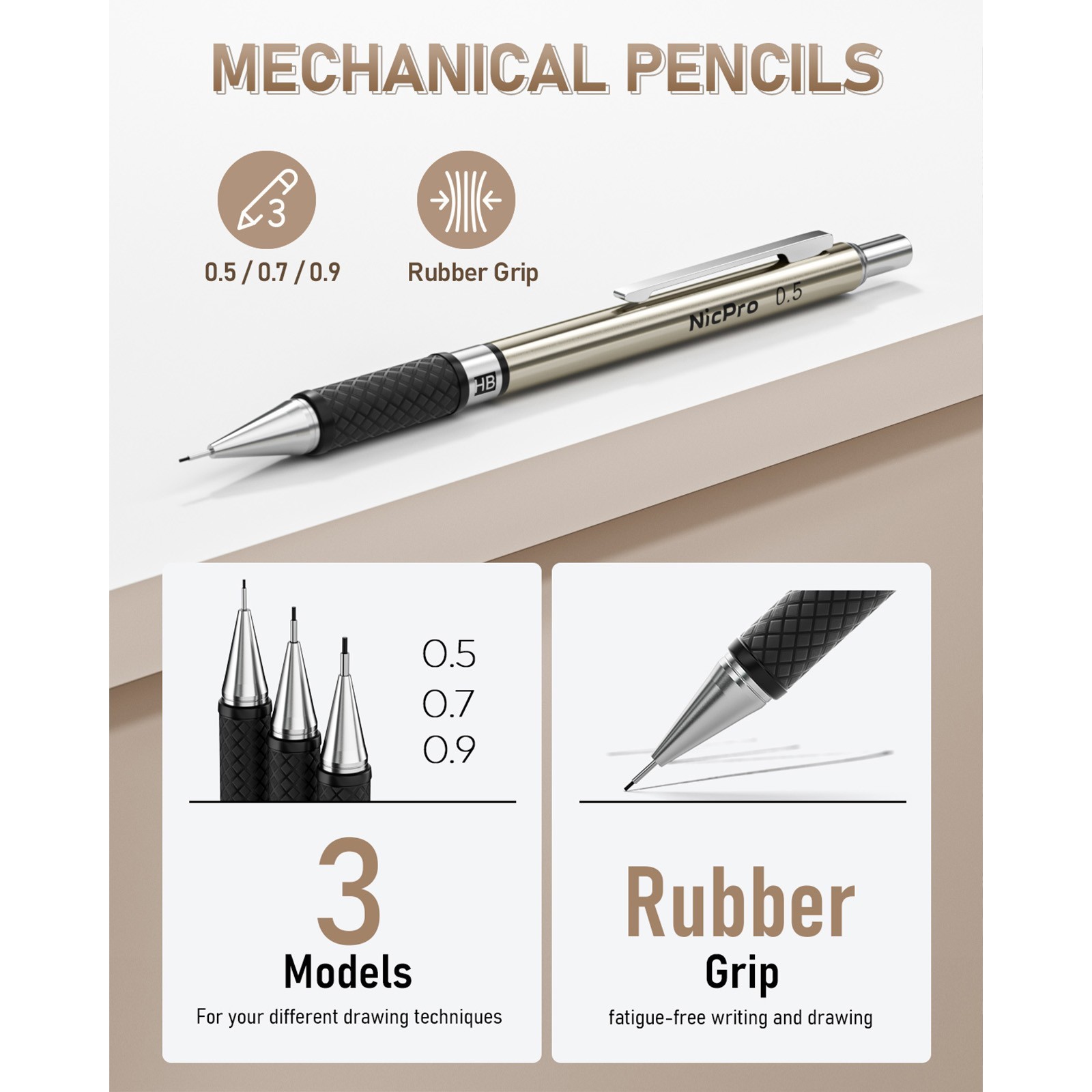 Nicpro 35PCS Set: 3 Metal 0.5/0.7/0.9mm + 3 Lead Holder +20 Refills + Case