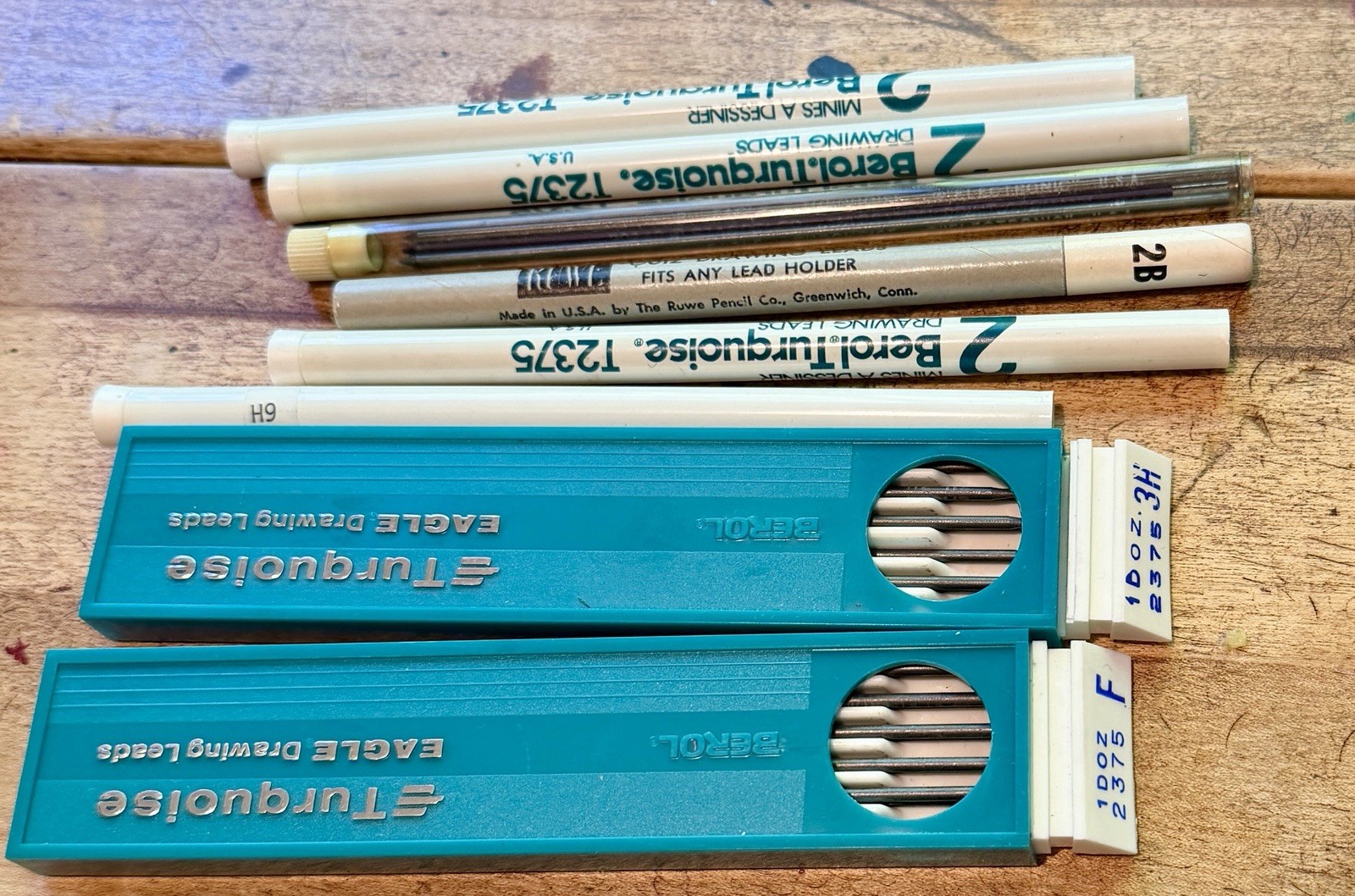 Vintage Berol Eagle Turquoise 2375 Drafting Lead Lot w/ Tubes 6H 2H H B HB F 2B