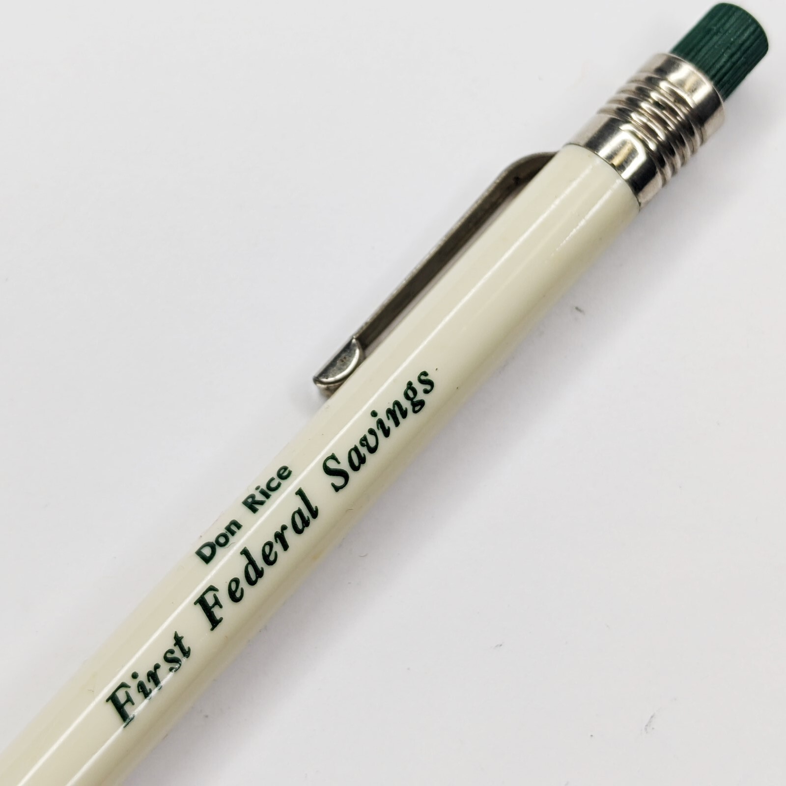 c1960s Scripto 1/8″ Thick Lead Mechanical Pencil Don Rice Bank Advertising G43