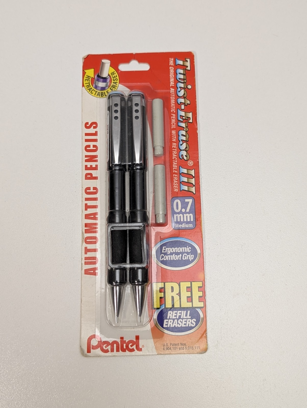 Pentel Twist-Erase III Mechanical 2-Pack, Black, 0.7mm Automatic Pencils, New