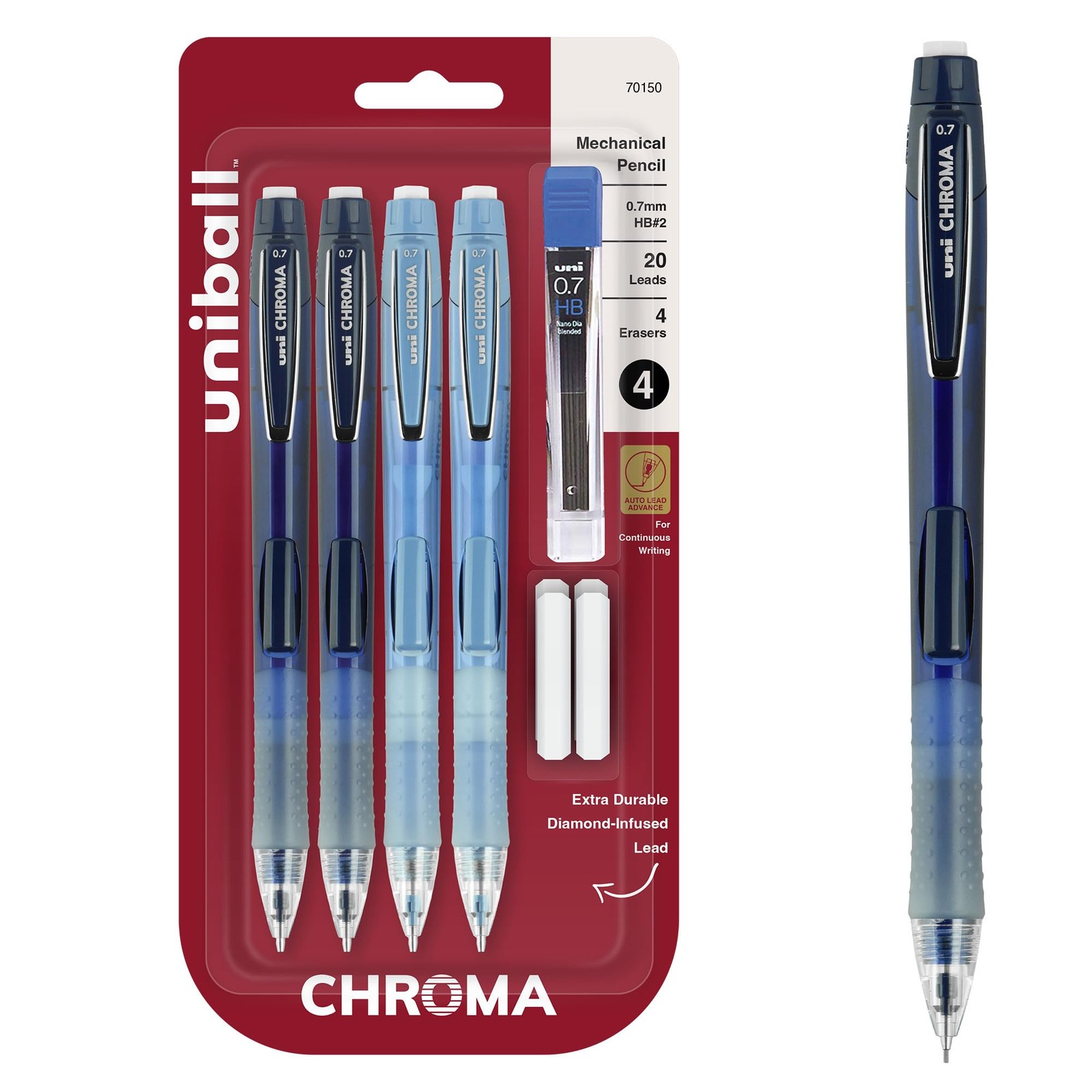 uni ball CHROMA Mechanical Pencils 0.7mm Pack of 4 with Cushioned Tip