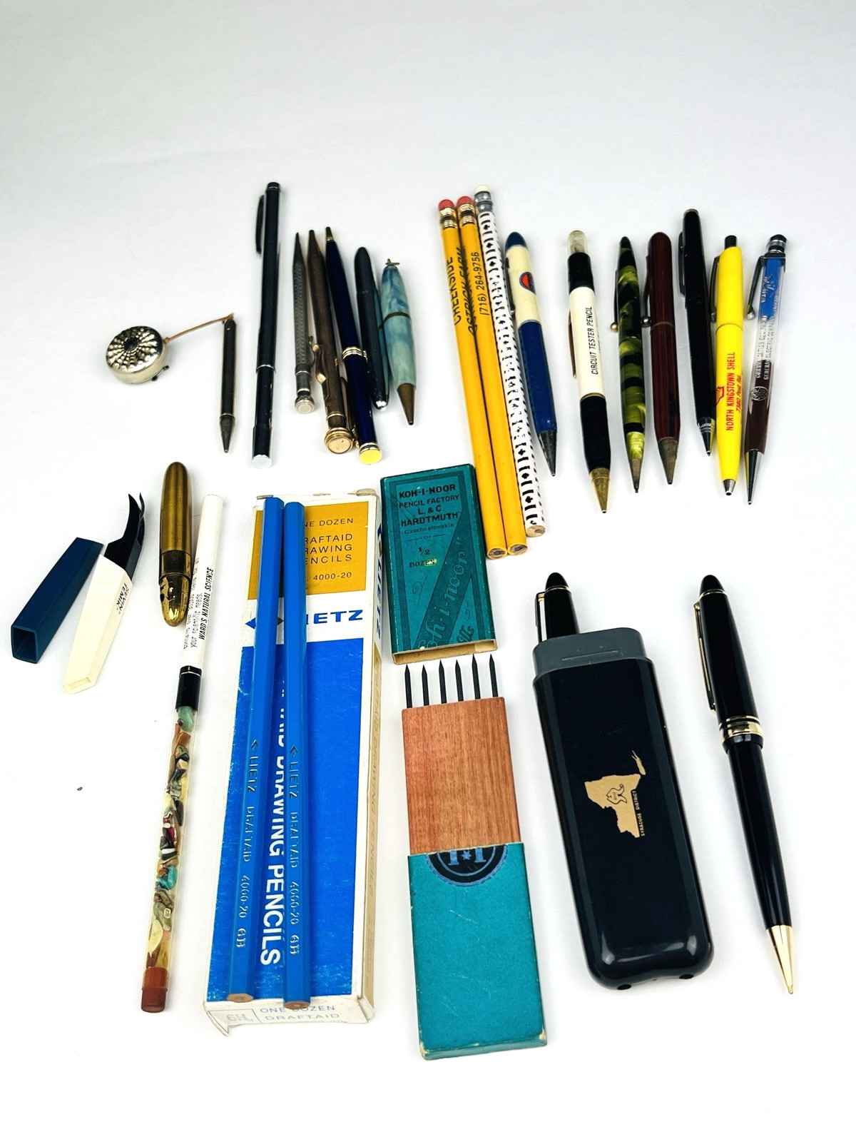 Vintage Collectible pens/pencils gulf, shell, GE Lietz Draftaid drawing pencils
