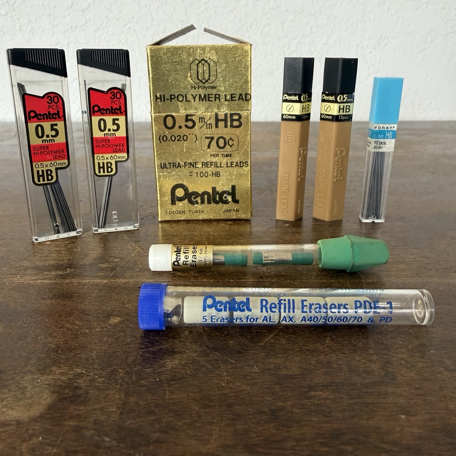 Vintage Lot Pentel Pencil High Polymer 0.5mm 60mm Lead Refills Erasers PDE-1