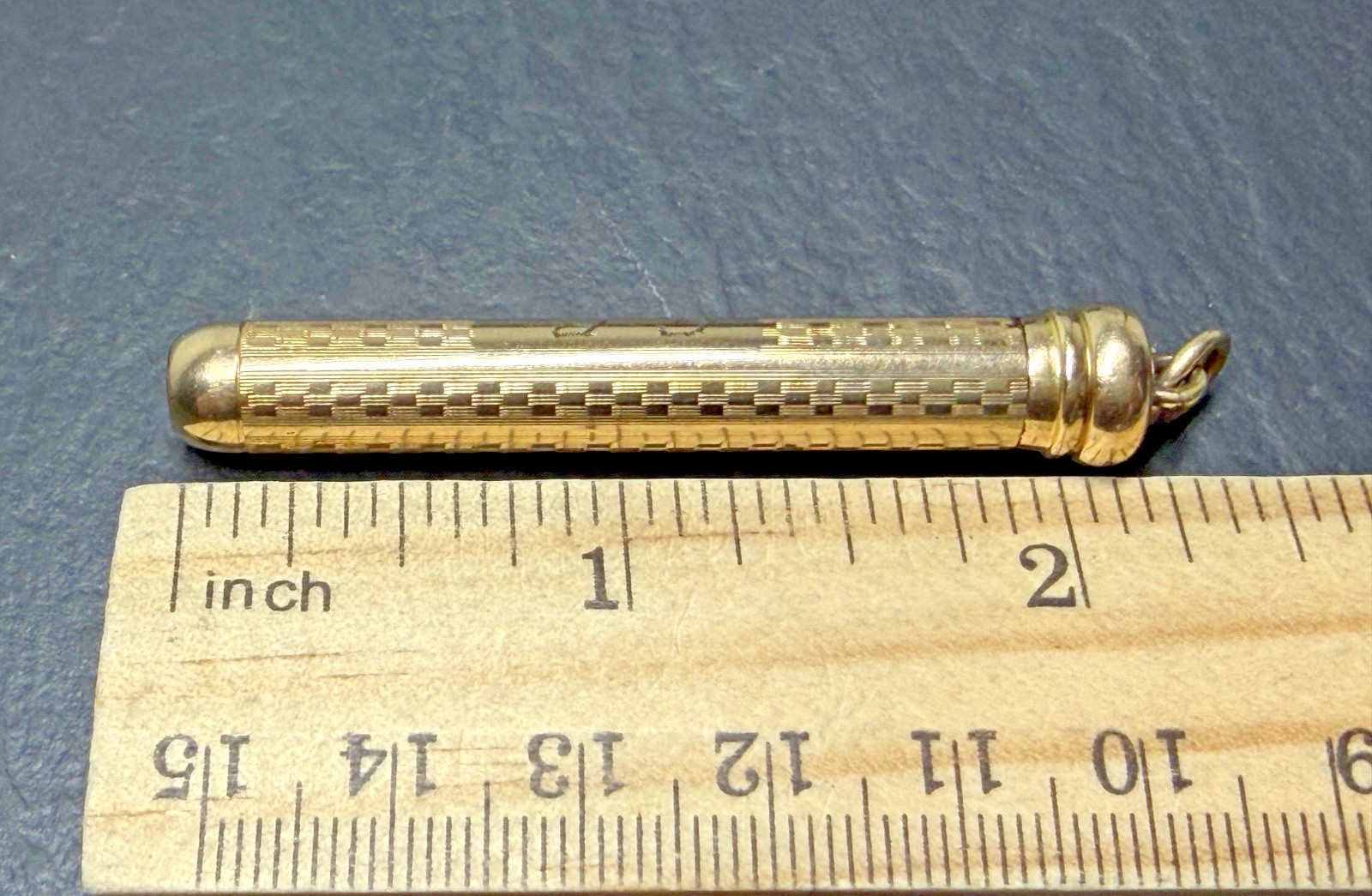 ANTIQUE GOLD FILLED TELESCOPING MECHANICAL PENCIL WITH LOOP, MONOGRAM N1006