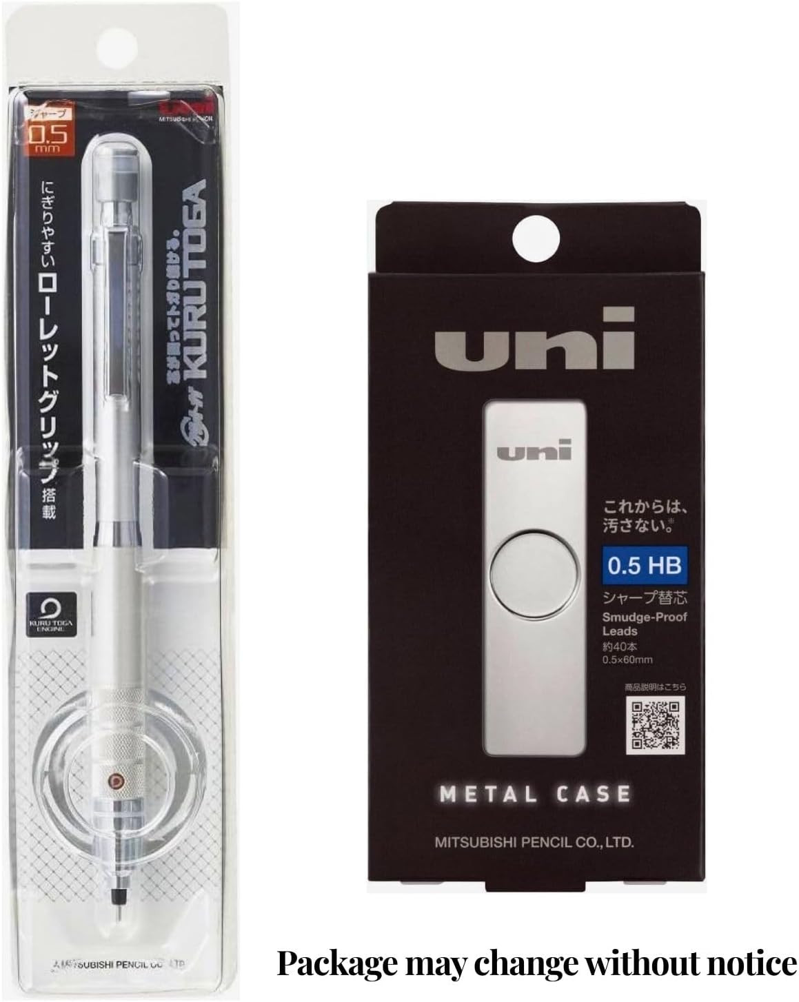 Uni Kuru Toga Roulette 0.5Mm Mechanical Pencil, Silver Body Set – Metal Case