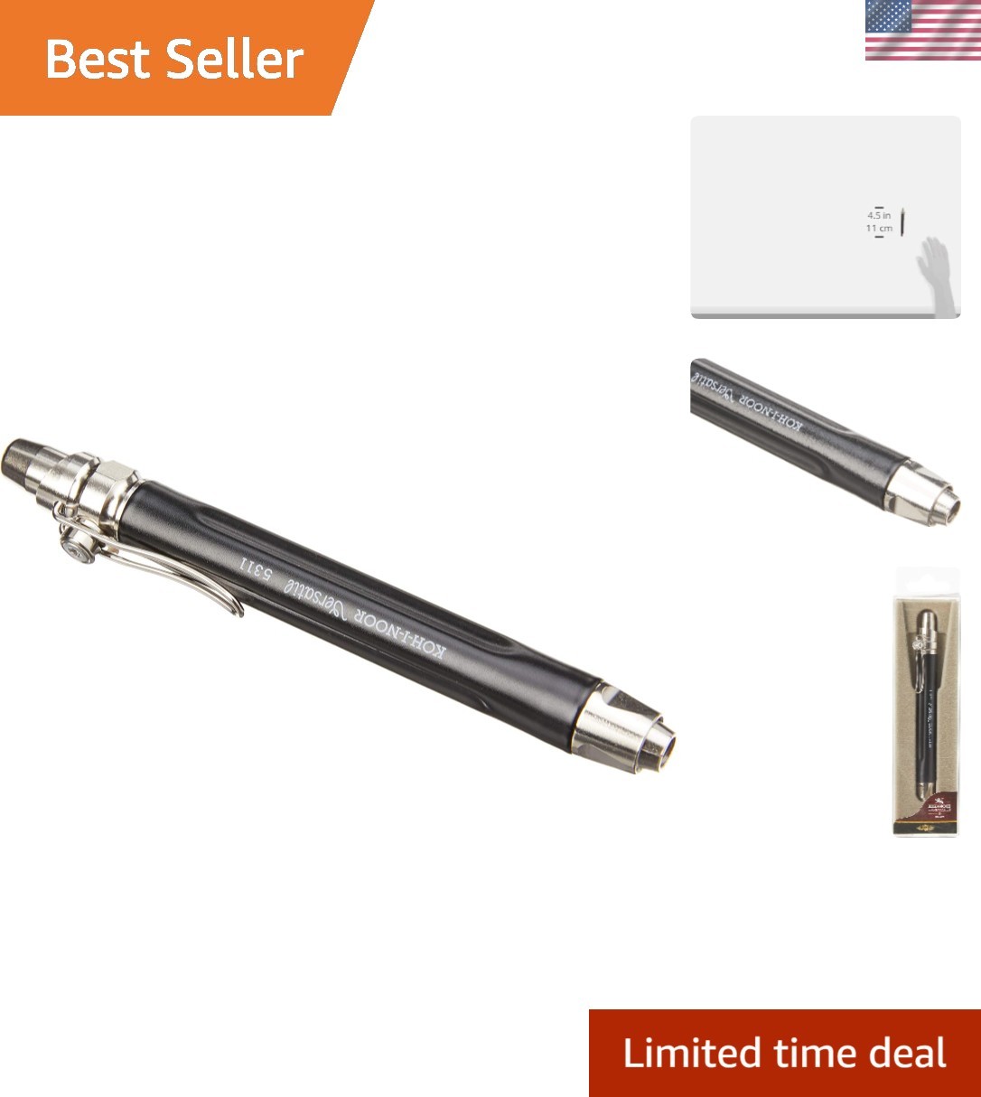 Stylish Graphite Lead Holder with 5.6mm Lead, Black & Gold, Perfect for All Ages