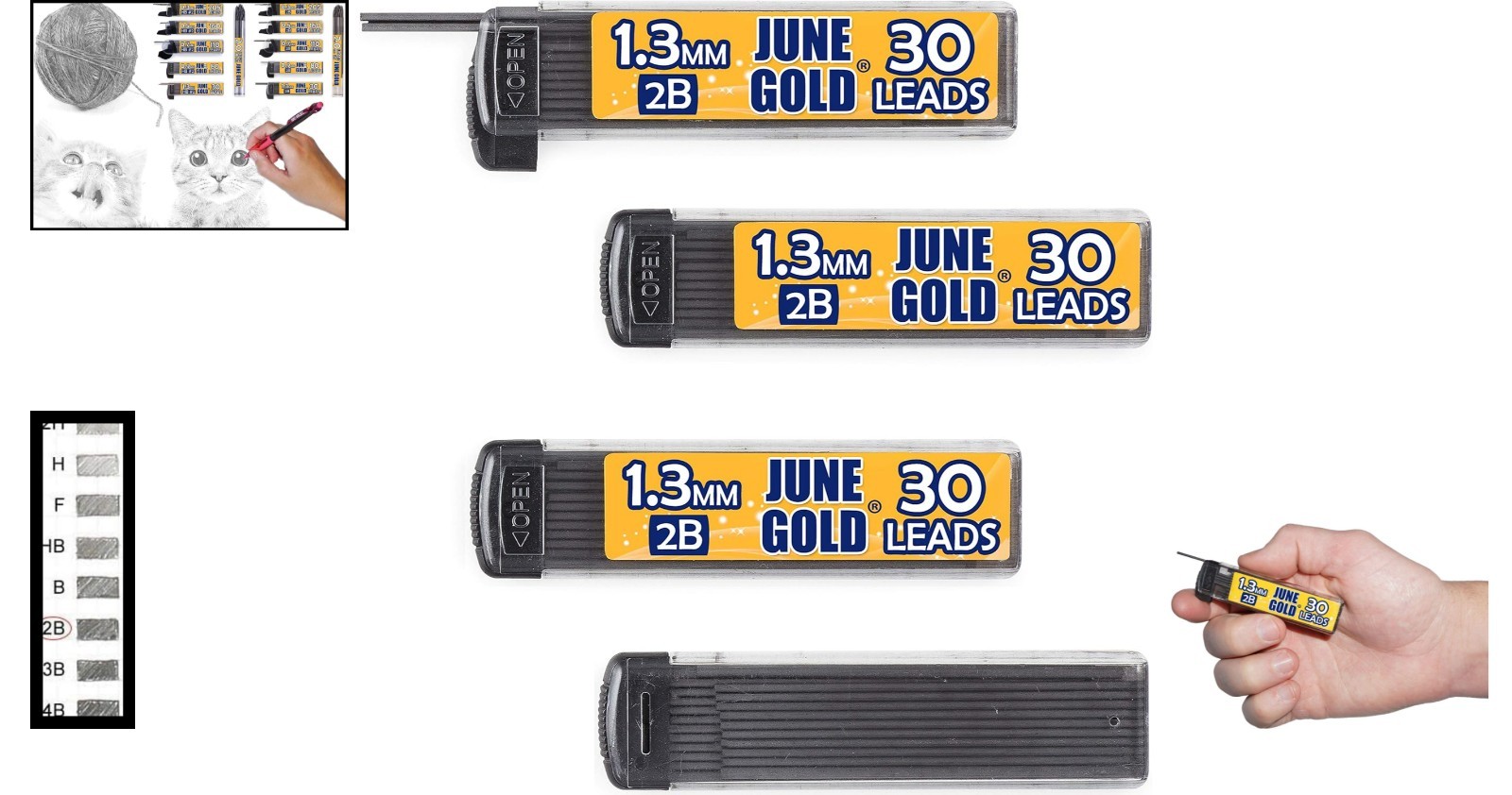 1.3 mm 2B Graphite Lead Refills – 120 Count in 4 Convenient Dispensers