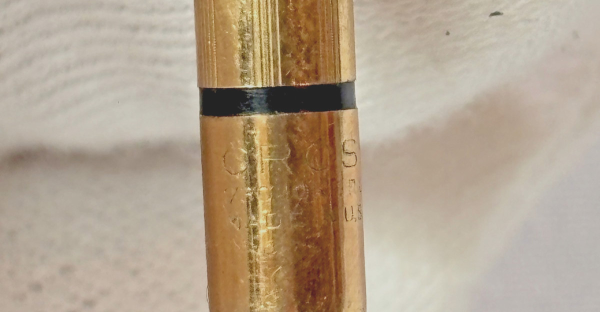 Vtg Cross Mini 10kt GF Pencil On Ballou & Bass Retractable Chain Brooch