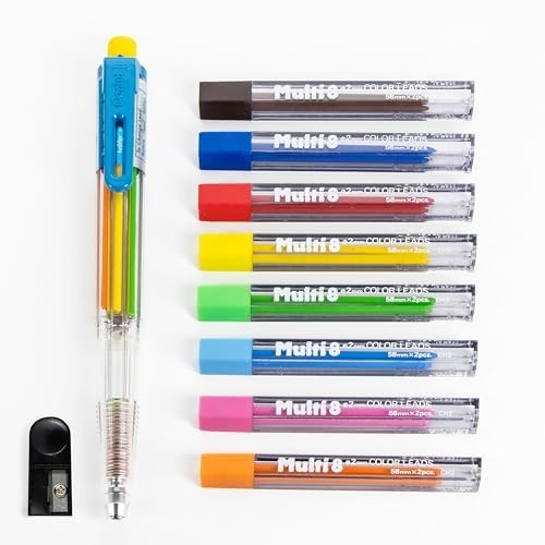 8 Color Automatic Pencil Set with Assorted Clips, Lead Refills & Sharpener
