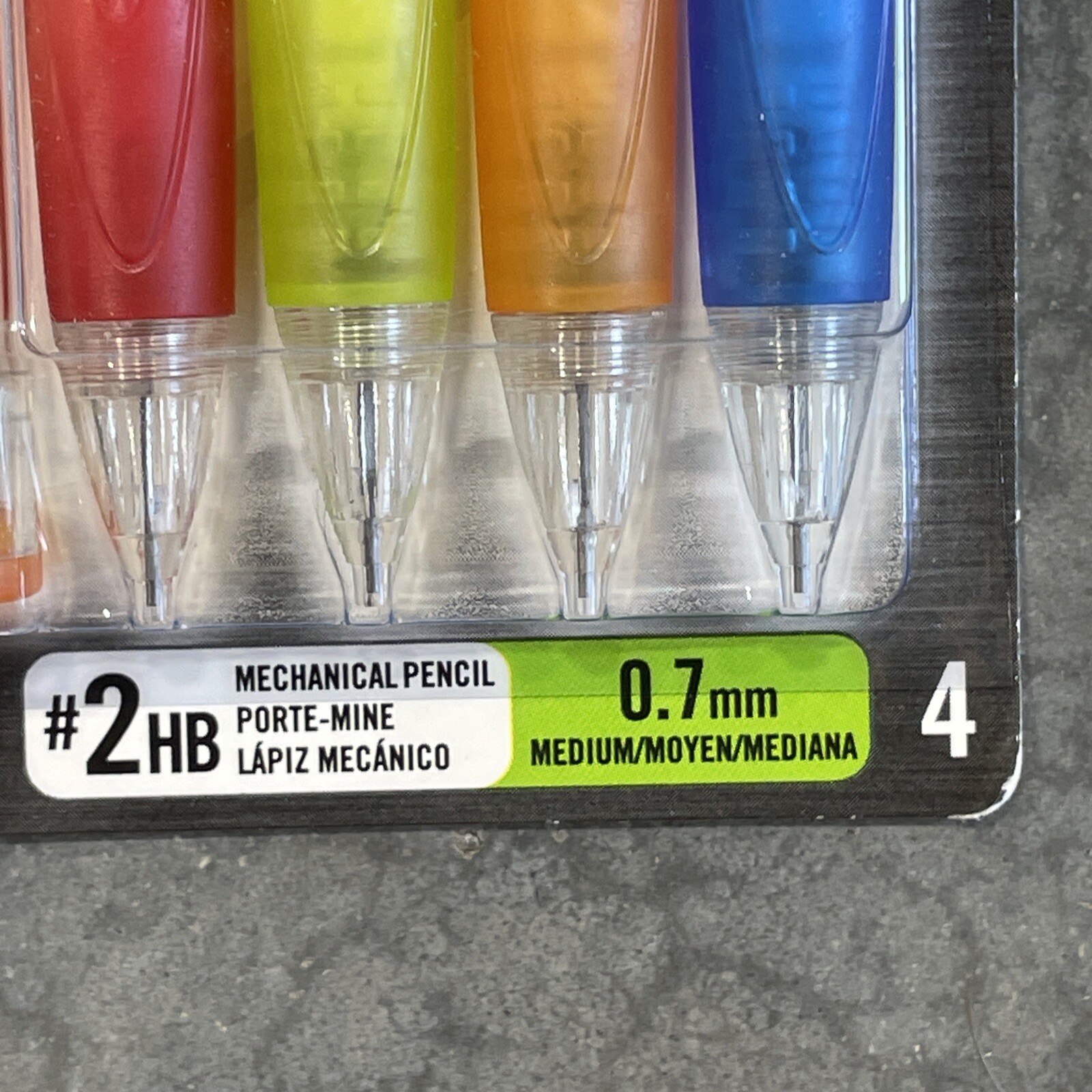 Bic Velocity 4 Pk Side Clic 0.7mm #2HB Mech Pencils, Red, Lime, Orange, Blue New
