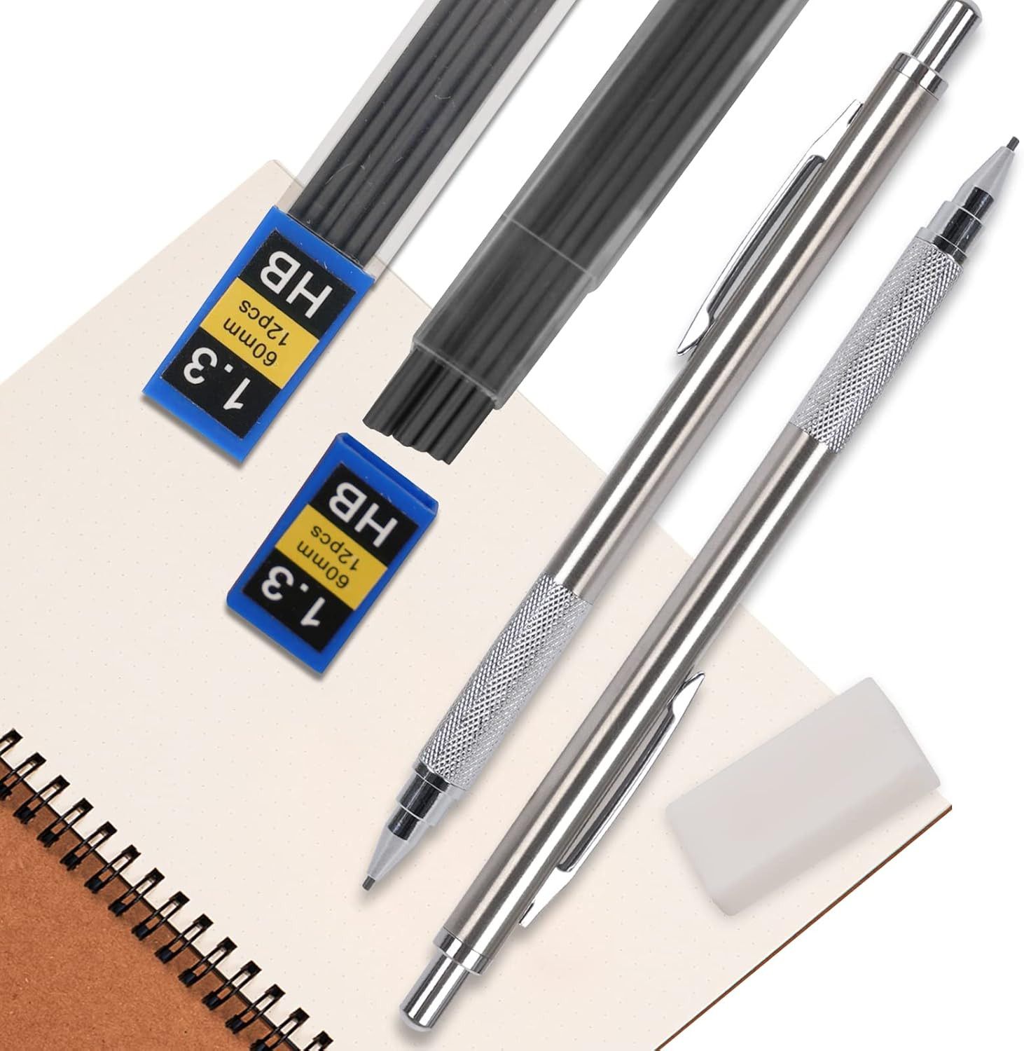 1.3 Mm Mechanical Pencil Set with 4 Tubes Lead Refills,2 Eraser,1.3Mm Mechanical