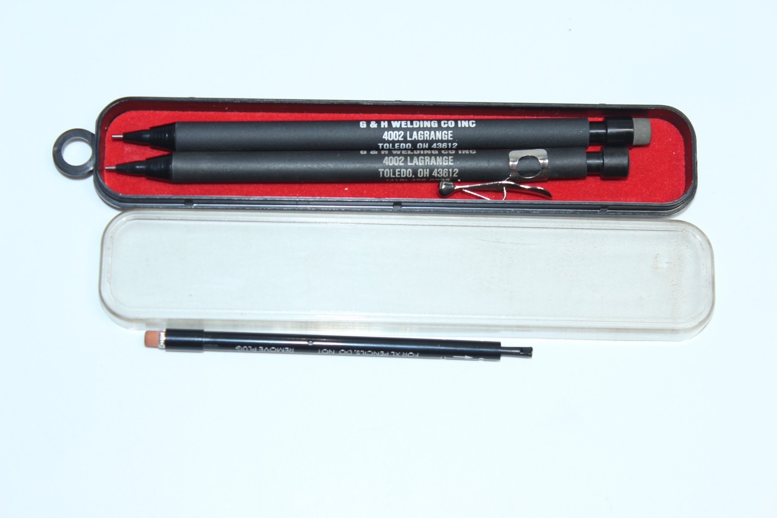 (2) G & H Welding Toledo Ohio OH Mechanical Advertising Pencils with Case