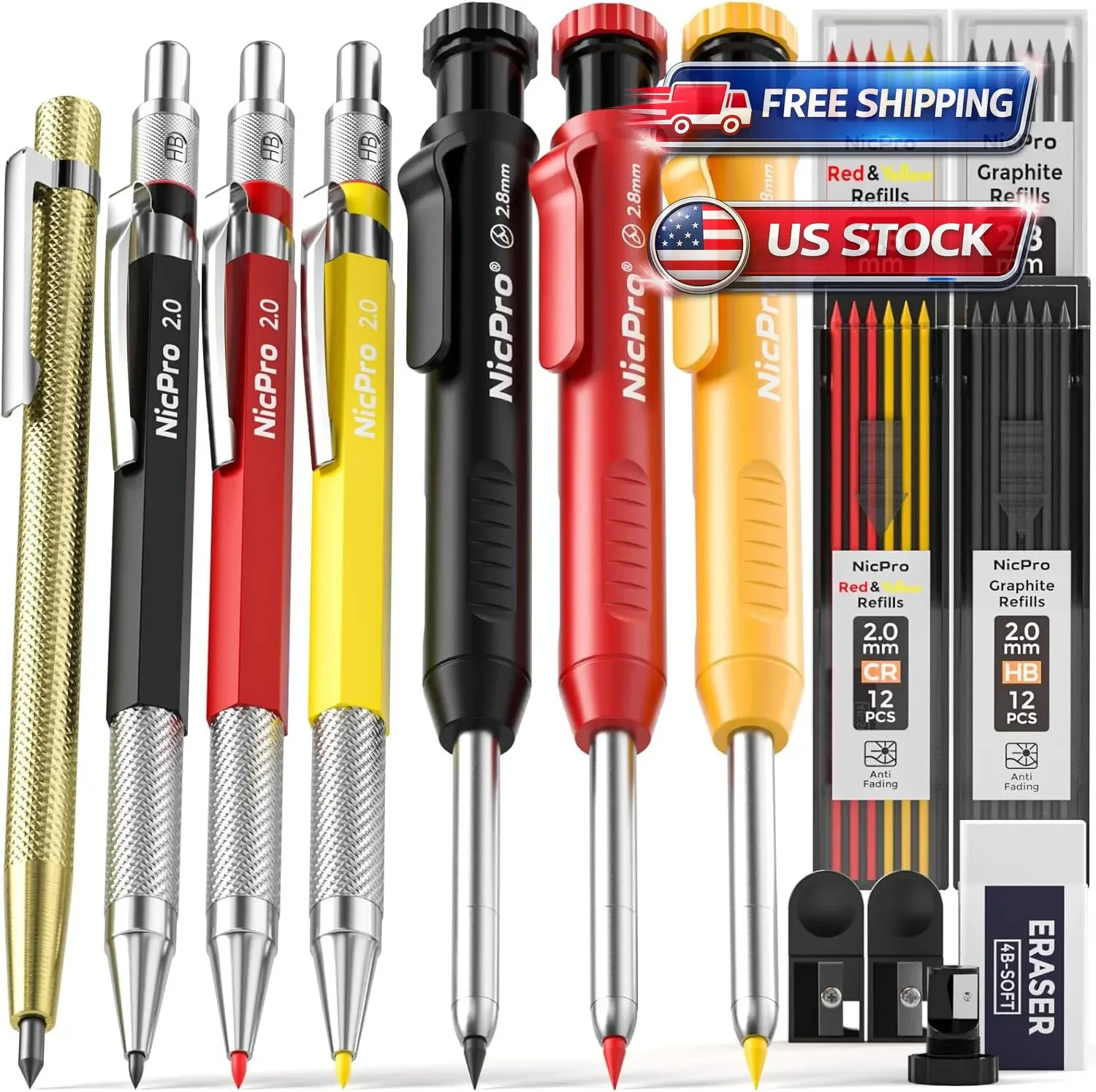 16Pack Carpenter Pencils Mechanical Pencils with 42 Refills, Construction Pencil