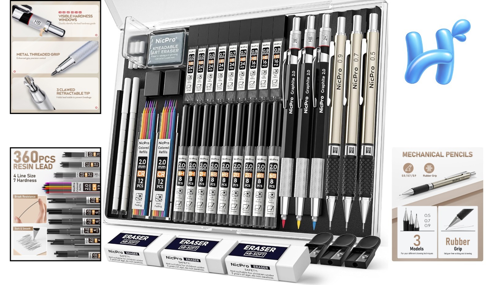 Professional 35PCS Art Pencil Kit – Ergonomic Mechanical Pencils & Lead Variety