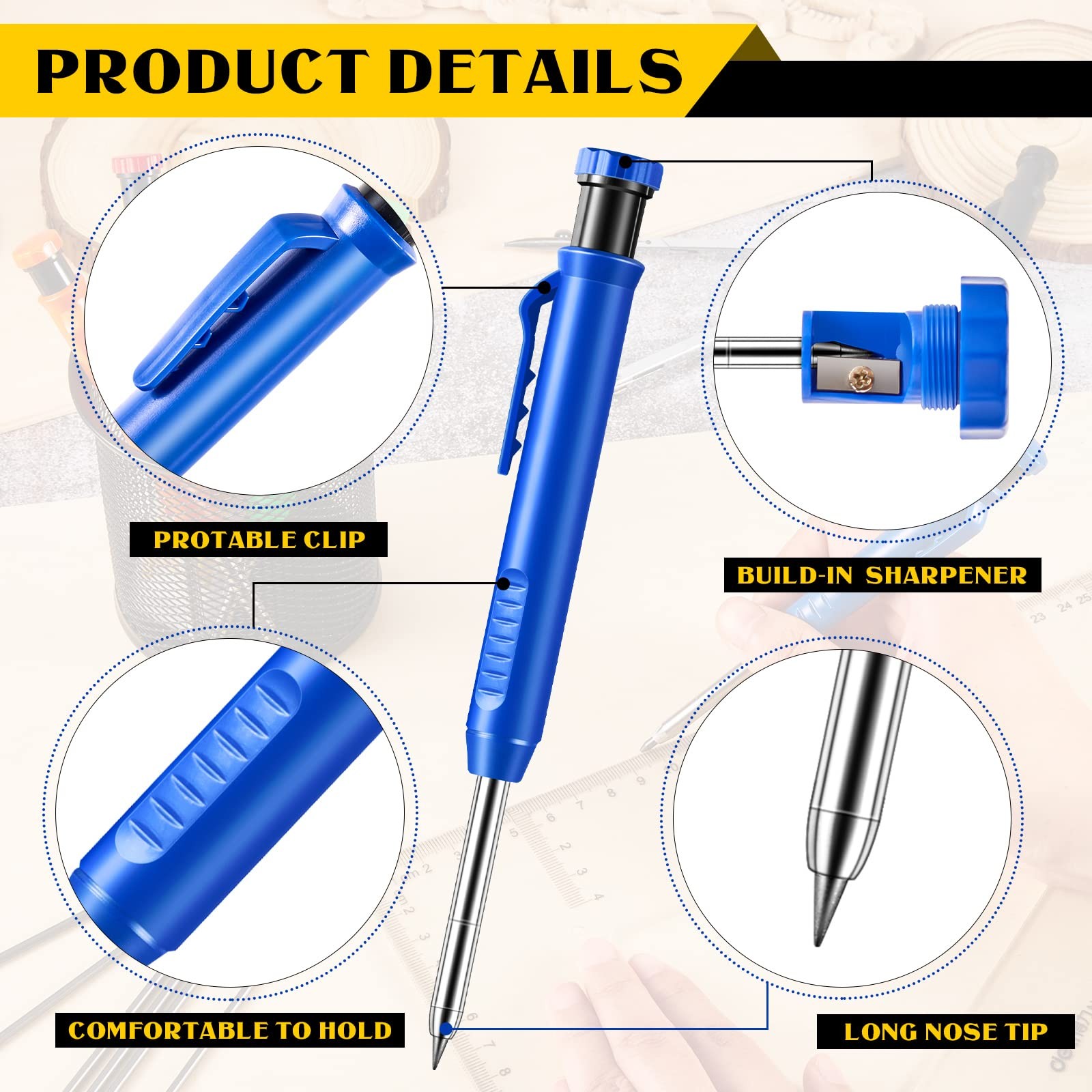 10 PCS Solid Carpenter Pencils 60 PCS 2.8mm Refill Deep Hole Marker Drafting