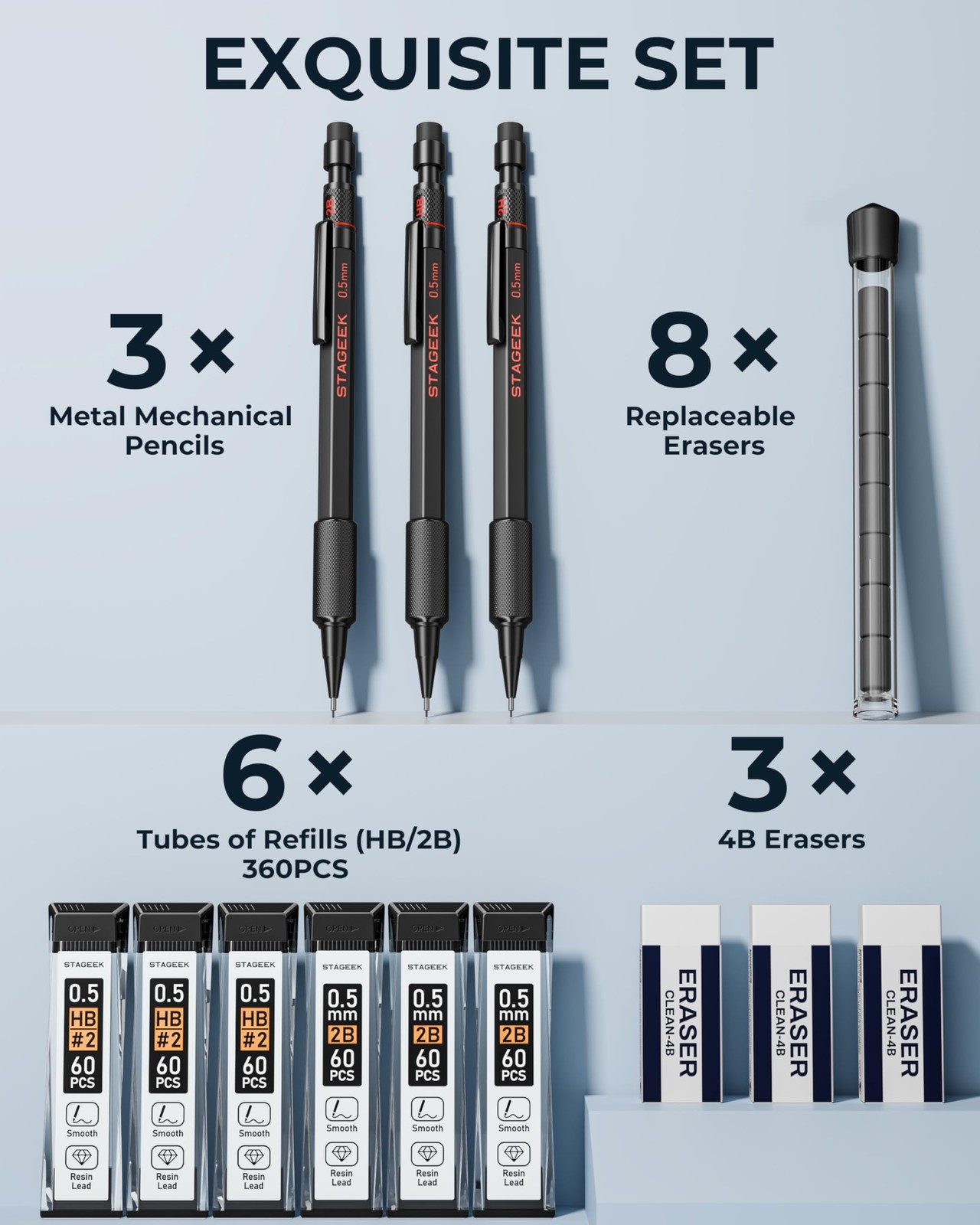 0.5mm Mechanical Pencil Set, 3PCS Metal Mechanical Pencils 0.5mm with 6 Tubes…