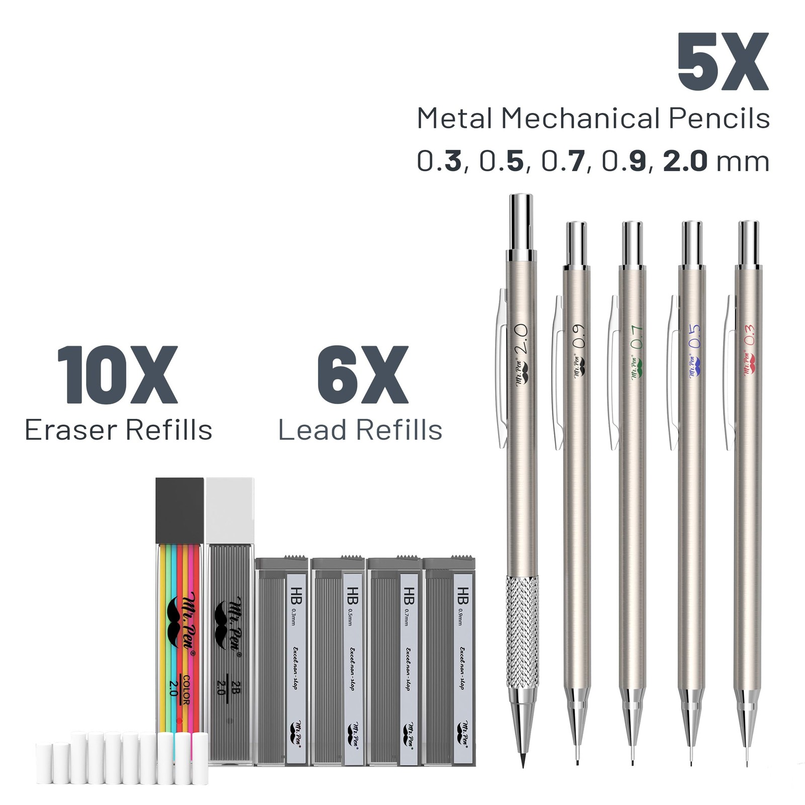Mr. Pen- Metal Mechanical Pencil Set with 20 Piece Set, black,multi-color