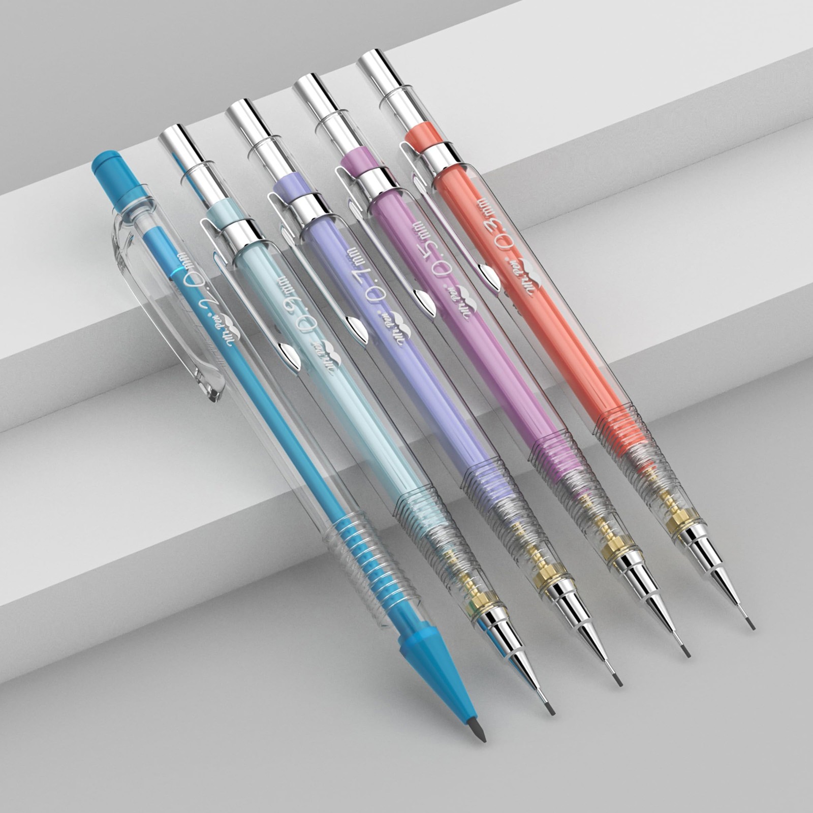 Mr. Pen- Pastel Mechanical Pencil Set, 5 5 Count (Pack of 1), Clear Barrel