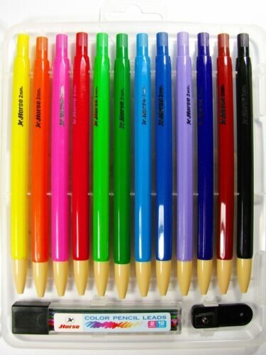 Horse Color Pencils Set Mechanical 2.0 mm. with 12 colors sharpener