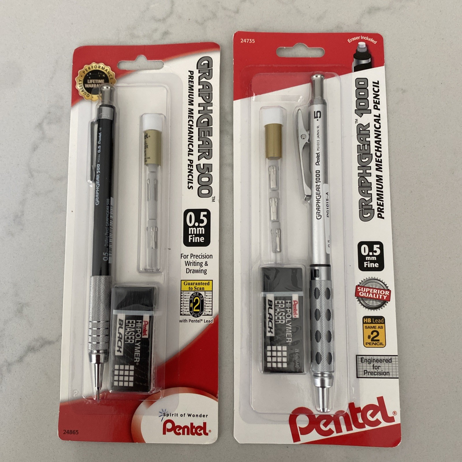 2 X Pentel Graphgear 500 PG525 & 1000 PG1015 0.5mm Mechanical Pencil NIB