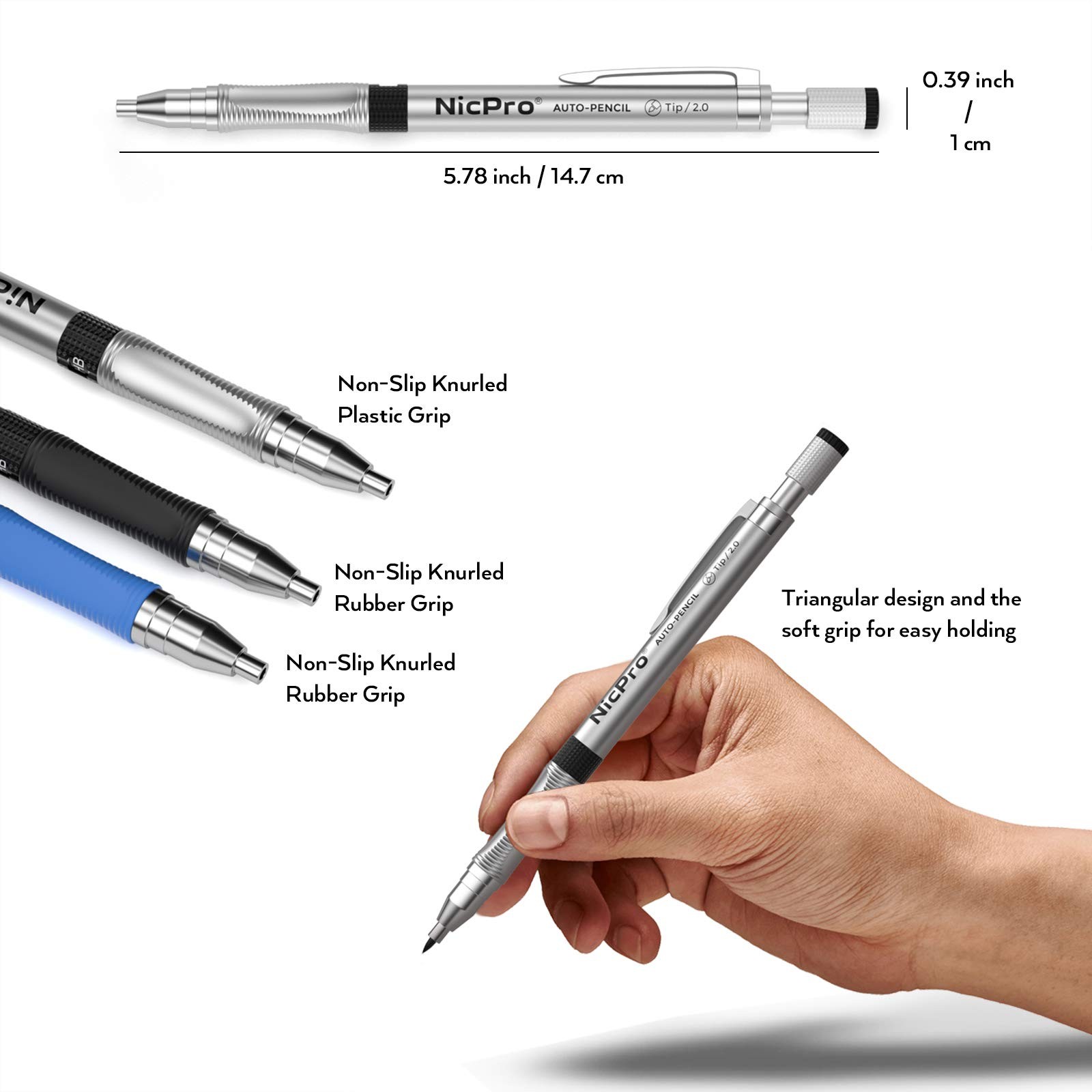 Nicpro 11 Pieces Colors 2mm Mechanical Pencil Set, 3 PCS Black &