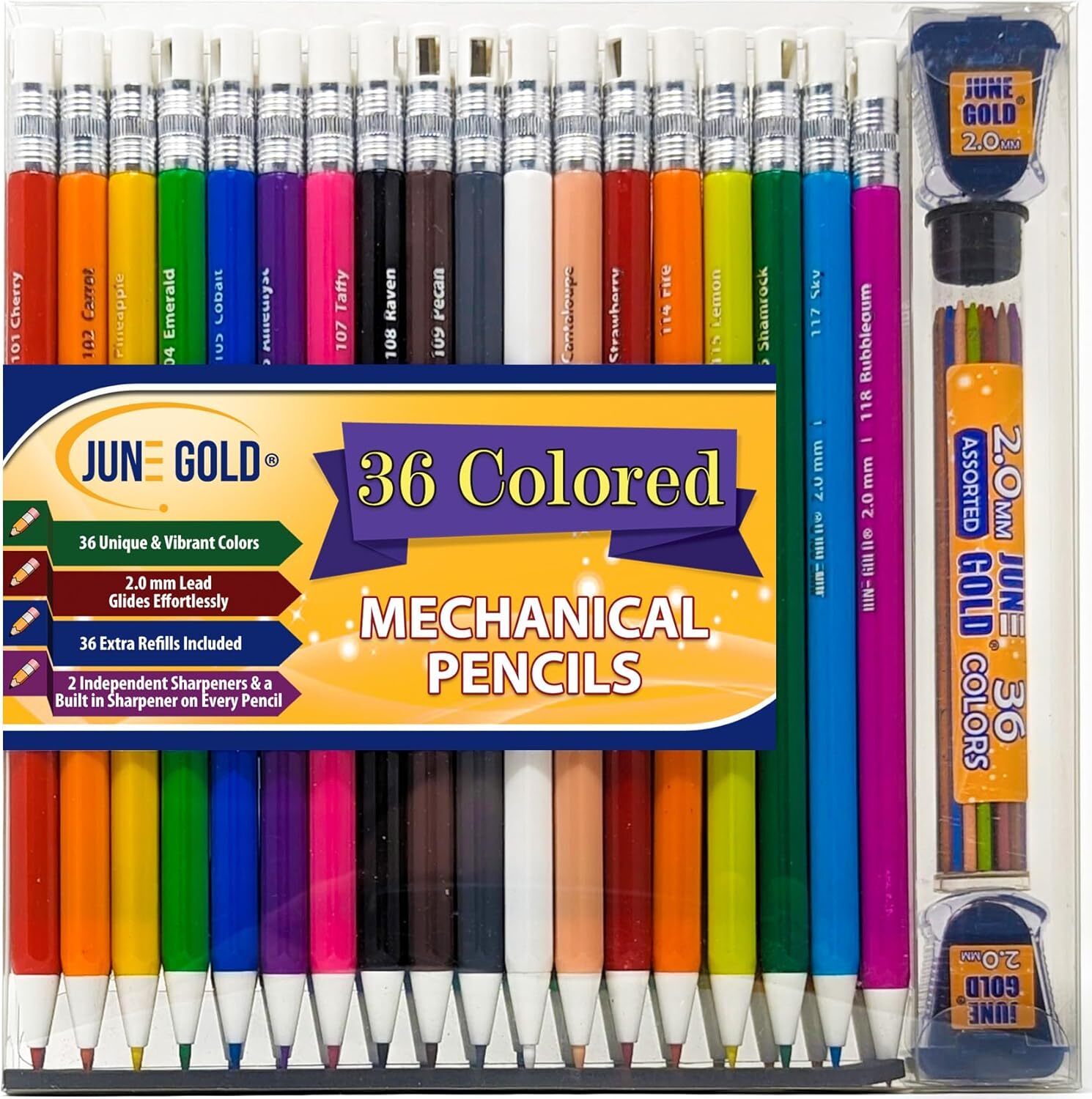 June Gold 36 Assorted Colored 2.0 mm 1 Count (Pack of 74), 36 Unique Colors