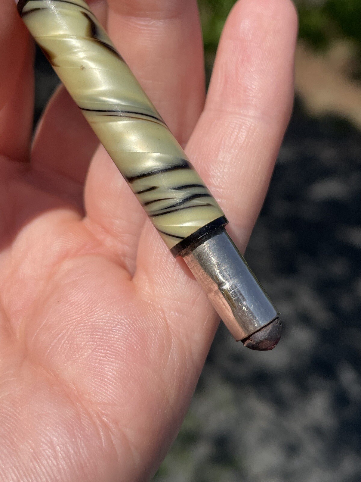 Vintage 20th C. Miniature Marbleized White Mechanical Pencil Red Drafting Tool