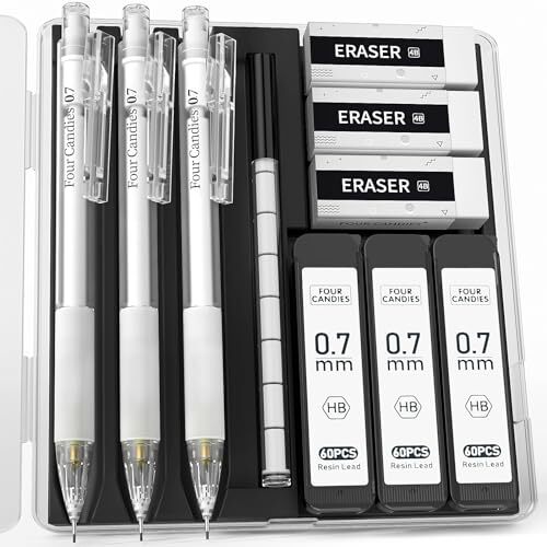 Cute Mechanical Pencil Set with Case – 3PCS Pencils 0.7mm with 180PCS HB Lead