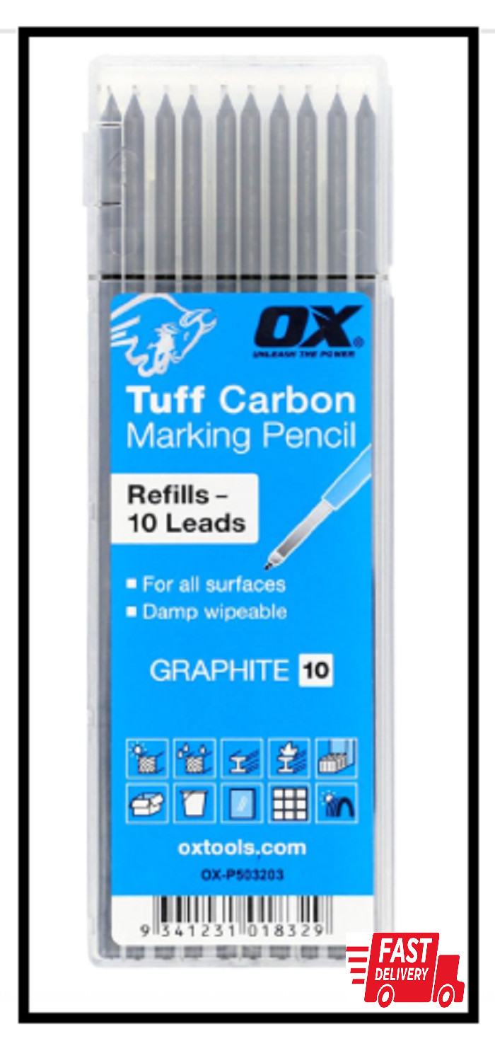 OX Tools Tuff Carbon Marking Pencil Replacement Lead 10-Pack with Red, Blue & Wh