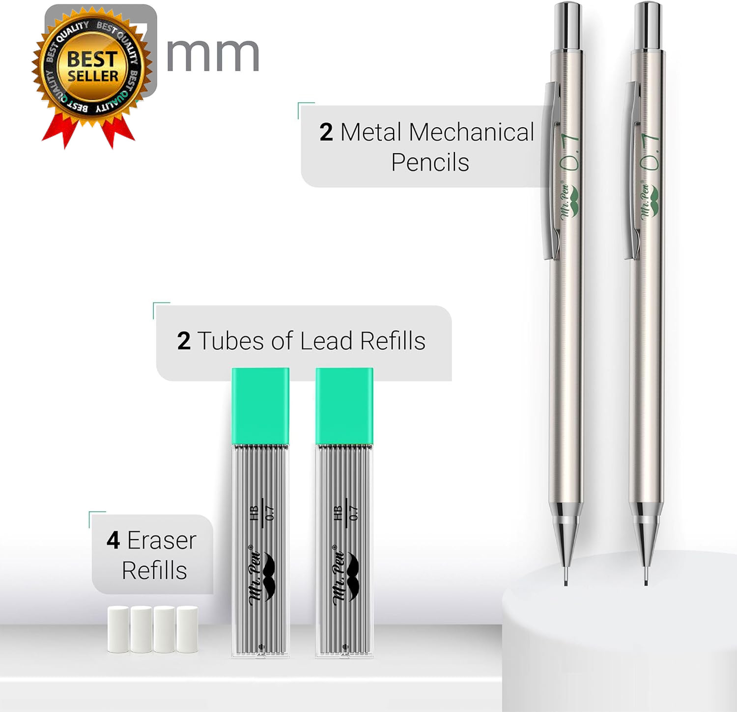 Metal Mechanical Pencil Set with Lead Refills & Erasers 2 Pack 0.7Mm 4X…