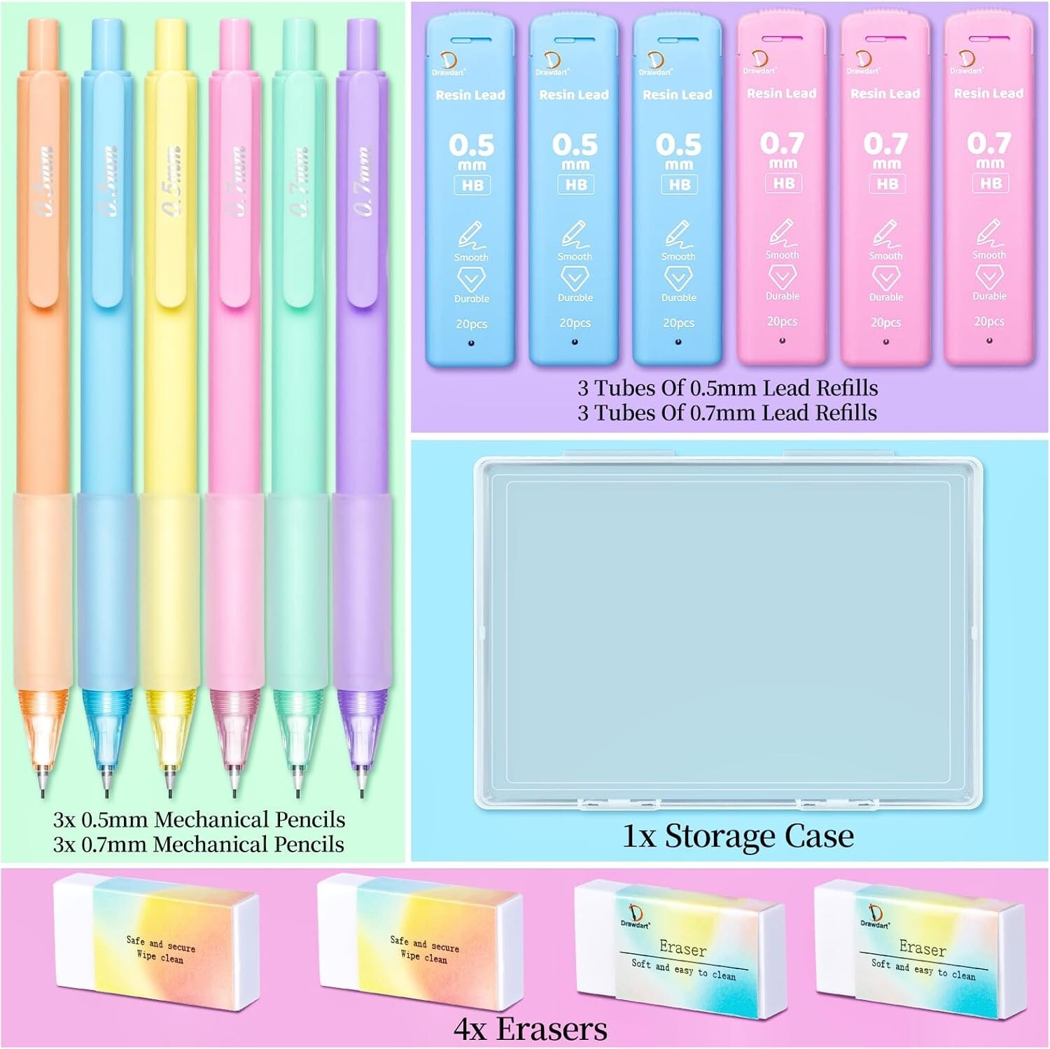 Cute Mechanical Pencil Set, 6PCS Pastel Mechanical Pencils 0.5 & 0.7mm with 3…