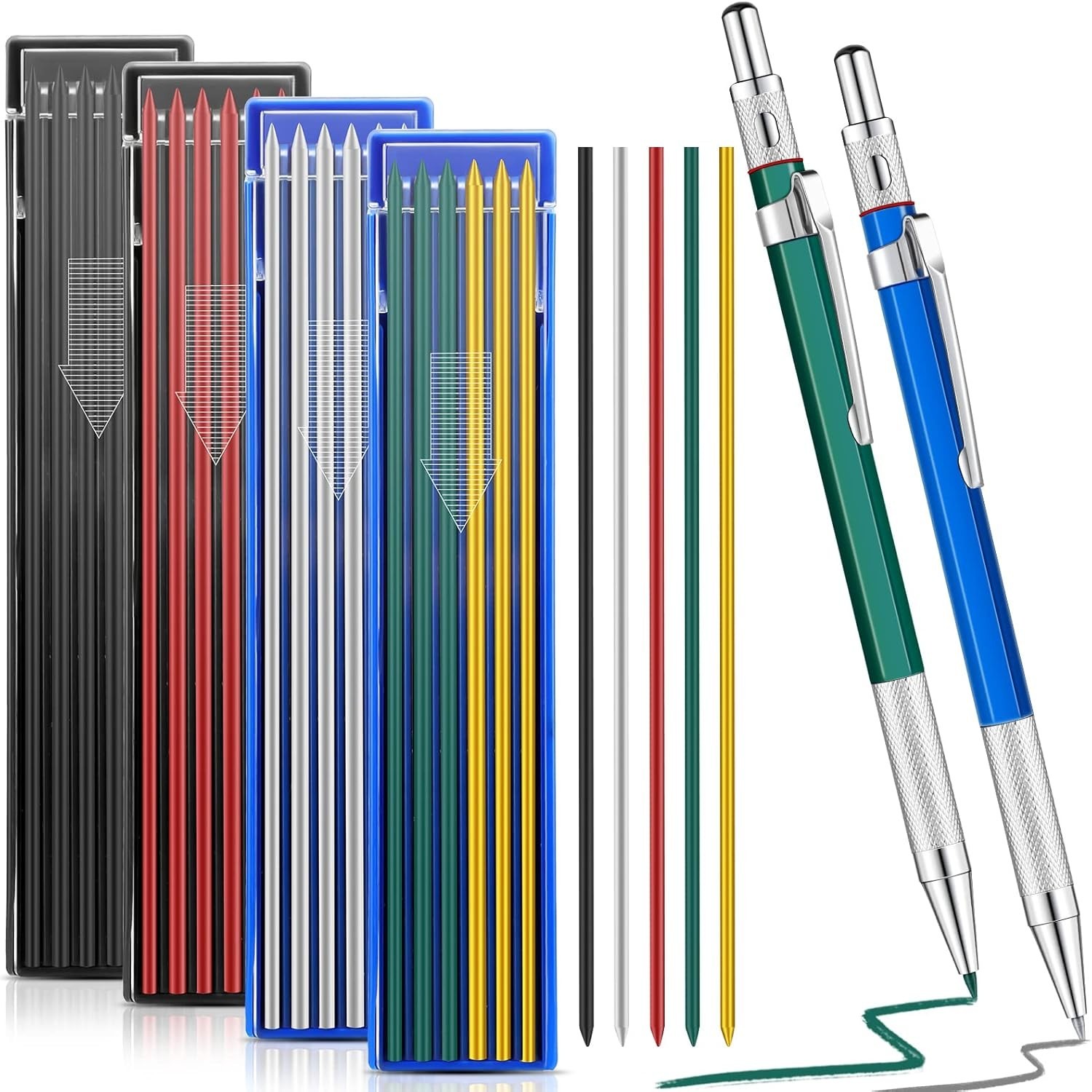 2PCS Welders Mechanical Pencil Set w/ 48 Refills Metal Welding Marker Tool