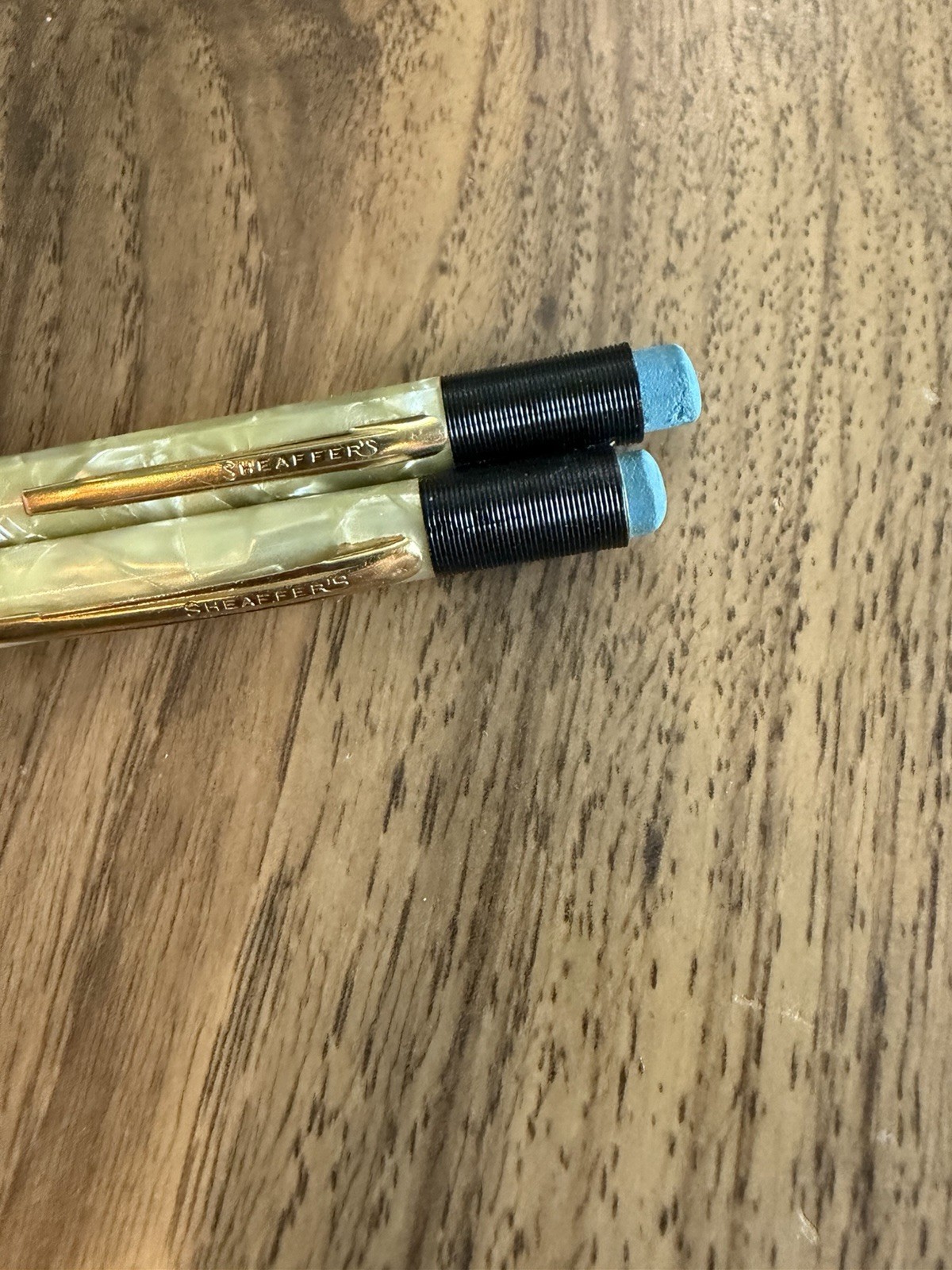 Vintage Pair Mechanical Pencil Sheaffer’s Black Gold and Silver MOP