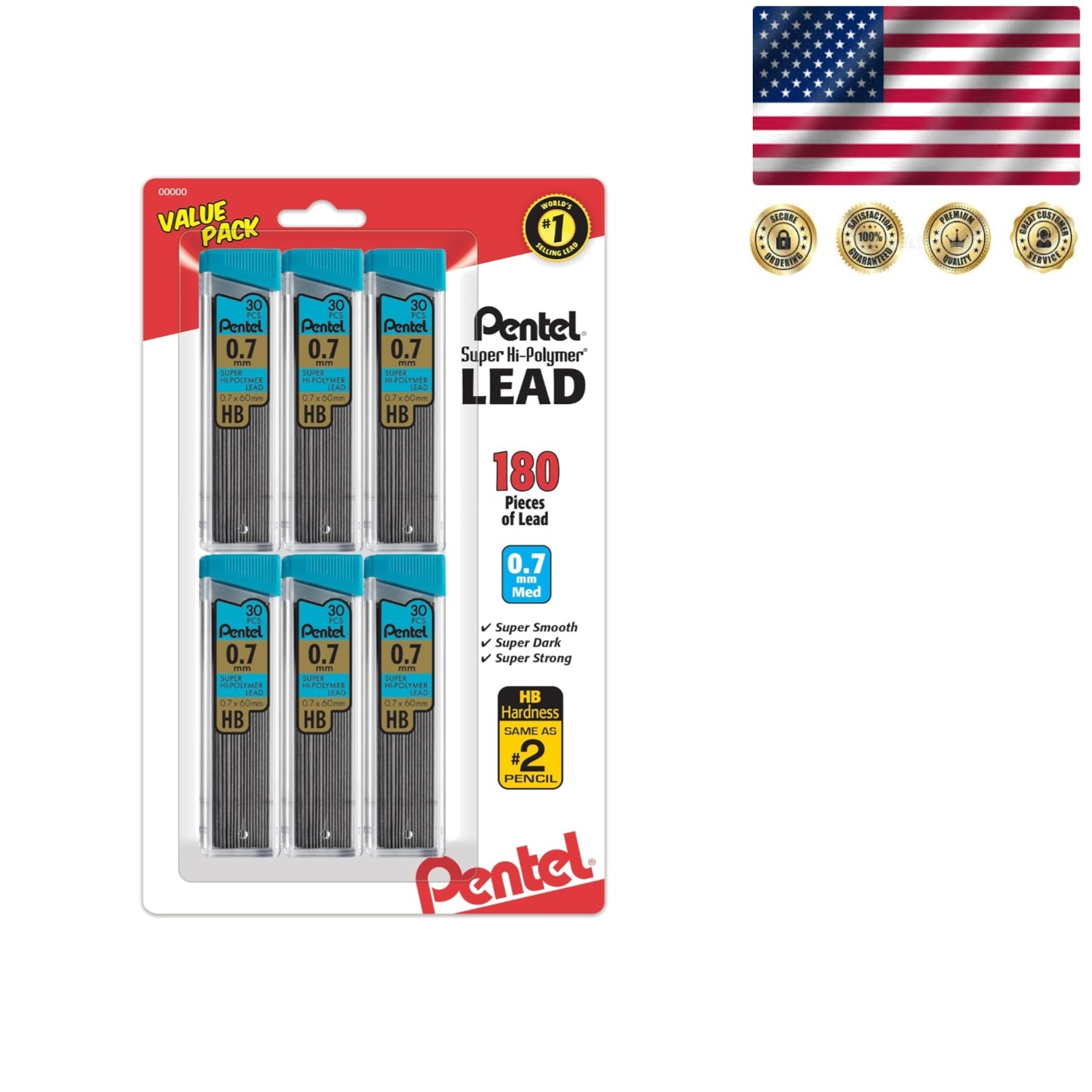 180 Pack of 0.7mm Super Hi-Polymer Lead Refills – Eco-Friendly & Break Resistant