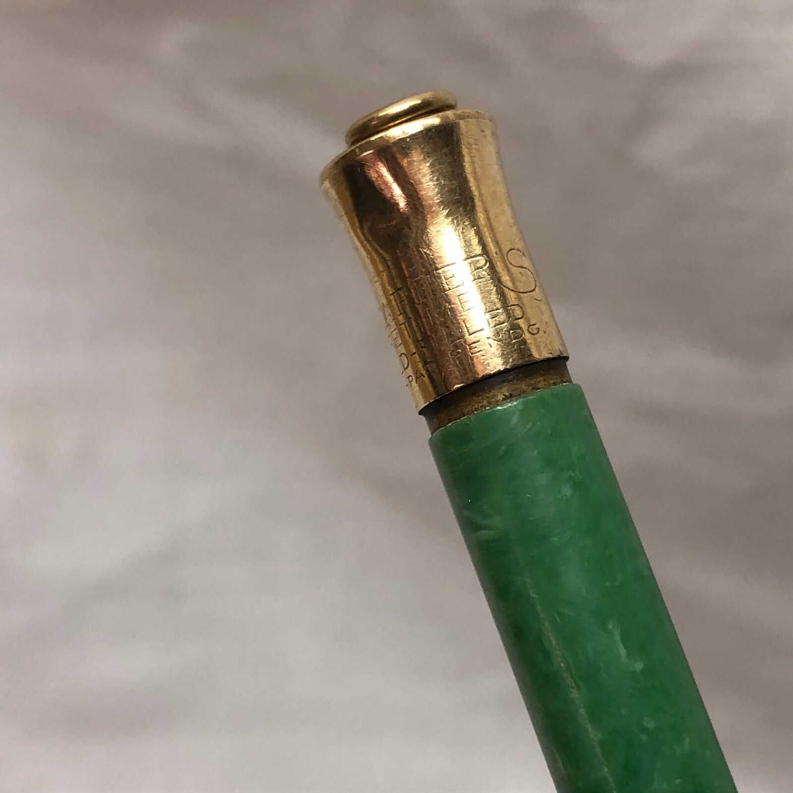 Vintage Sheaffer’s Mechanical Pencil Ring Top Vest Gold Filled Green Swirl