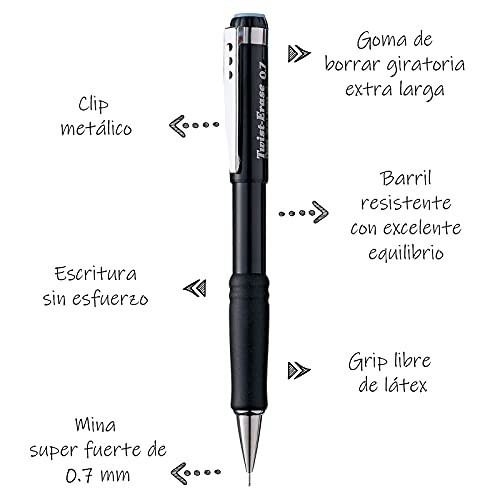 Pentel Twist-Erase III Mechanical Pencil, 0.7mm, Black Barrel, 12 Pack QE517A-12