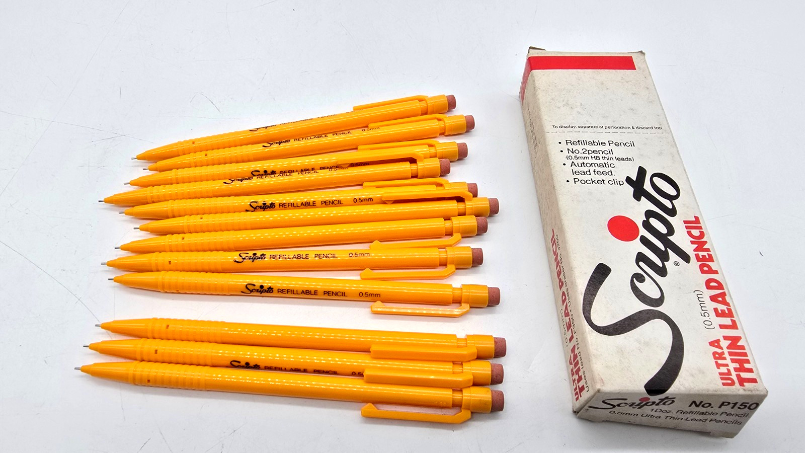 Lot of 12 Scripto Mechanical Yellow Pencils P150 New in box .5mm NOS