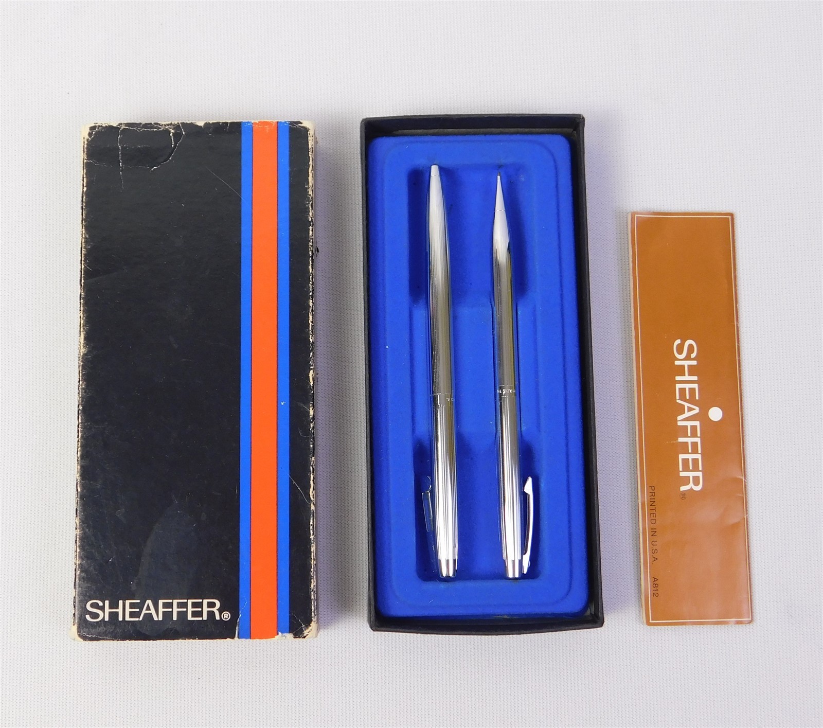 Vintage Sheaffer Lifetime Silver Stainless Steel Metal Pen & Pencil Set In Box