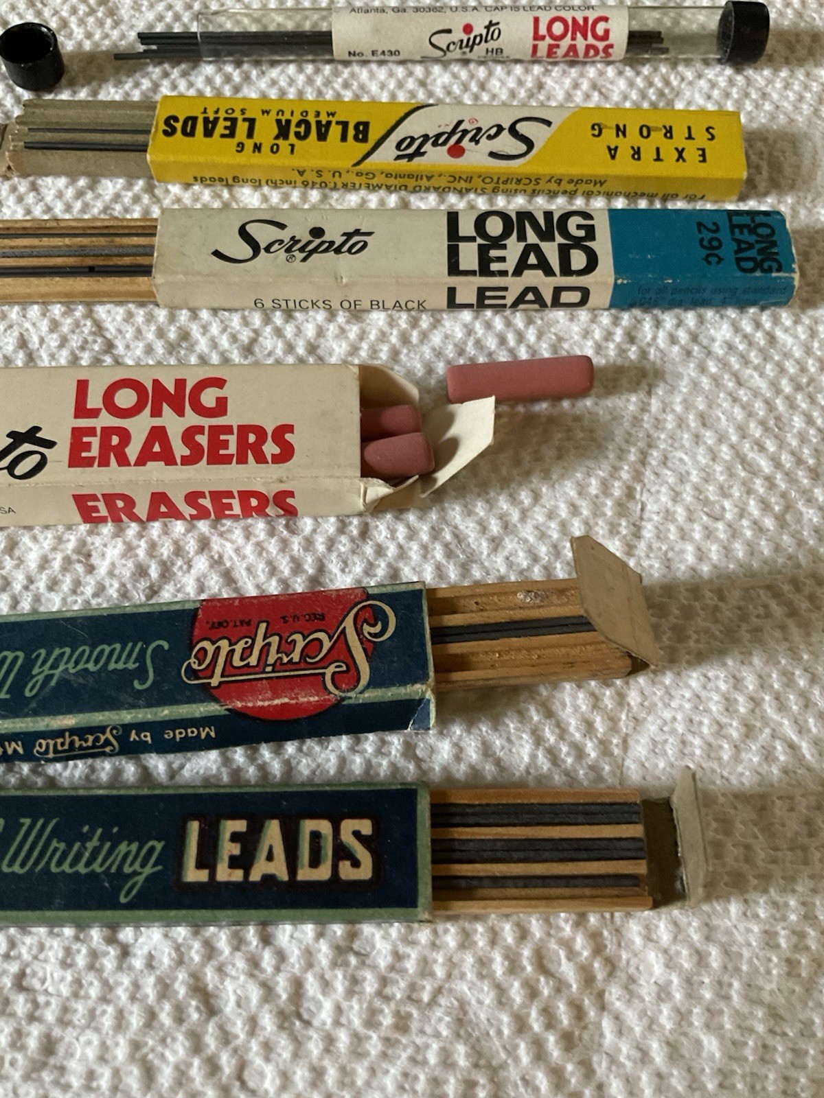 Vintage lot of Assorted Scripto Lead Refills & Erasers Asst Amounts, Sizes