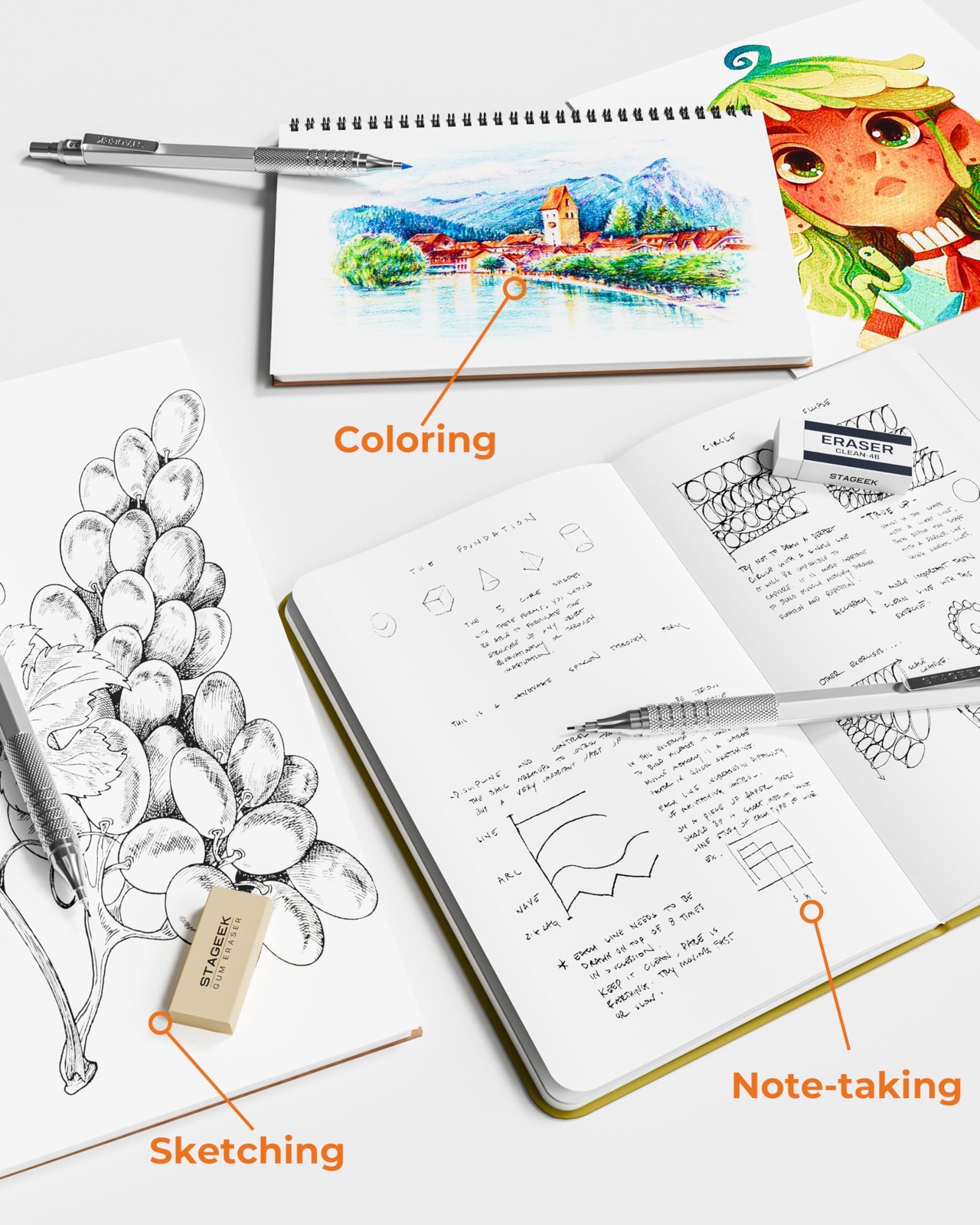 30PCS Silver Metal Mechanical Pencil Set in Leather Case, 0.5/0.7/0.9/2.0mm A…