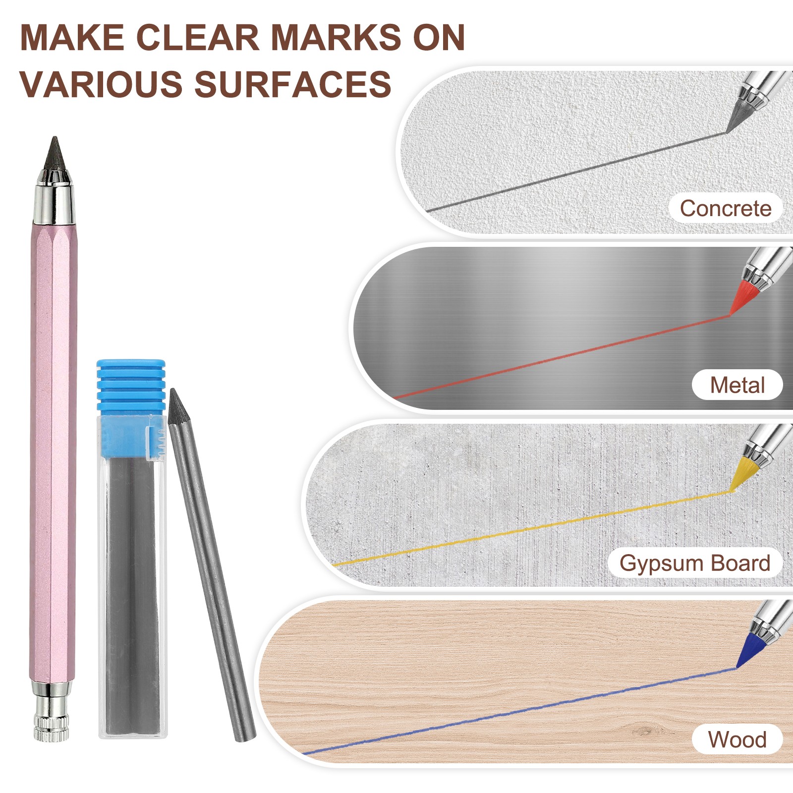 5.6mm Mechanical Carpenter Pencil with 4 Refills for Pencil Architect, Pink