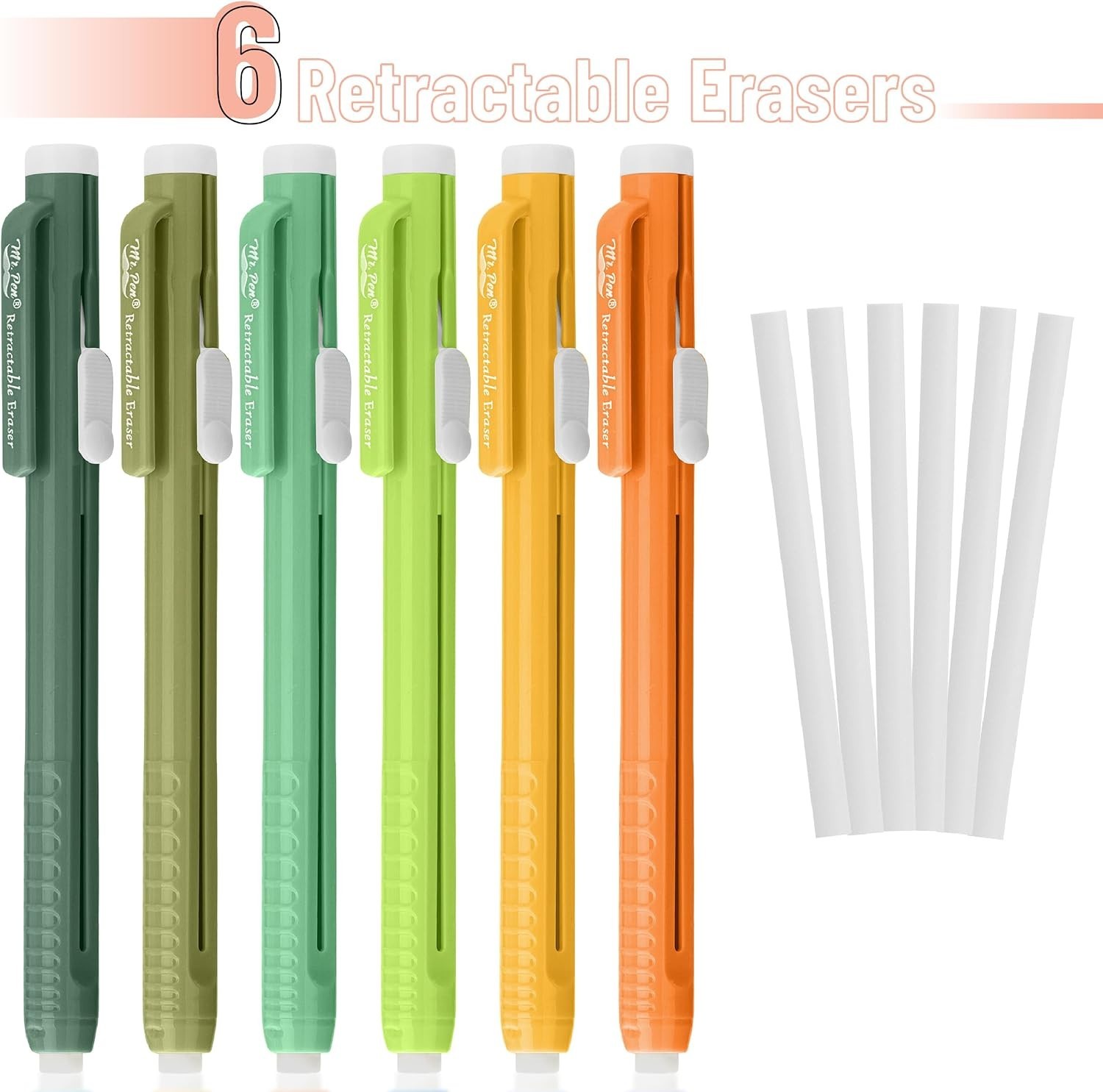 Retractable Mechanical Eraser Pens 6-Pack – Citrus Colors for Artists & Students