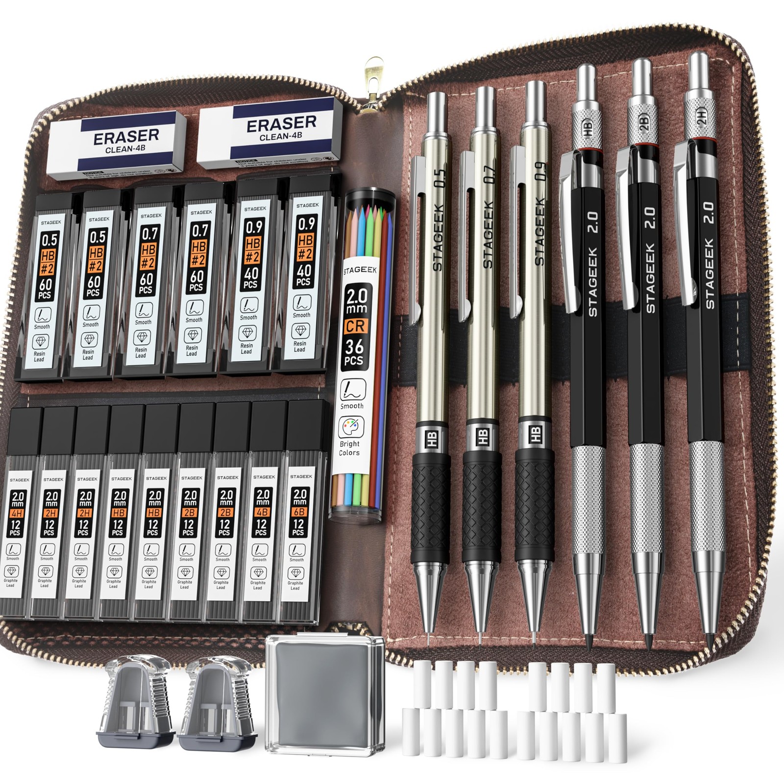 Mechanical Pencil Set with Leather Bag 30 Count, Drawing Pencils 0.5, 0.7, 0….