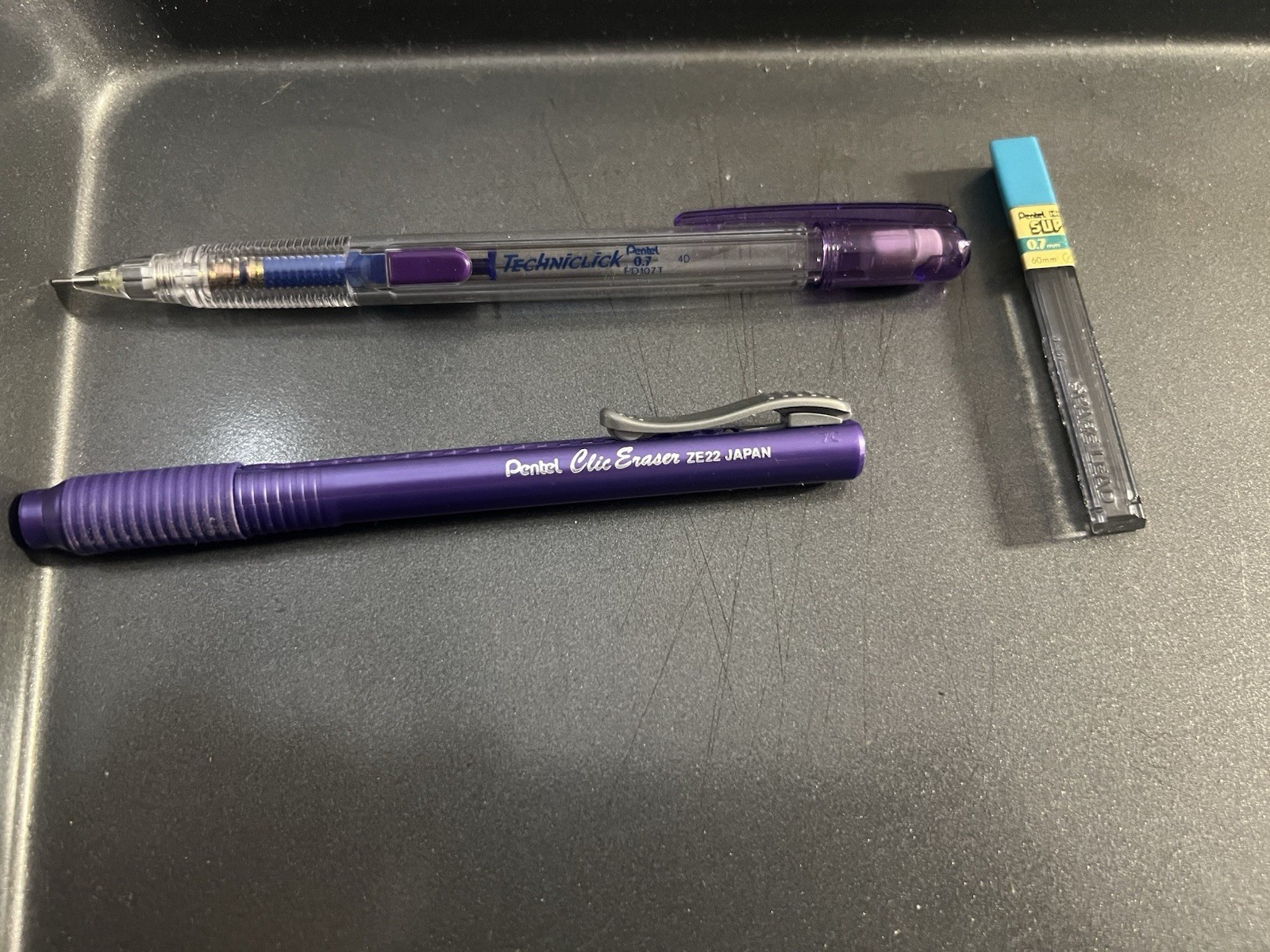 Vintage Pentel Purple Set: Techniclick, ZE22 Japan Eraser & 0.7mm Lead