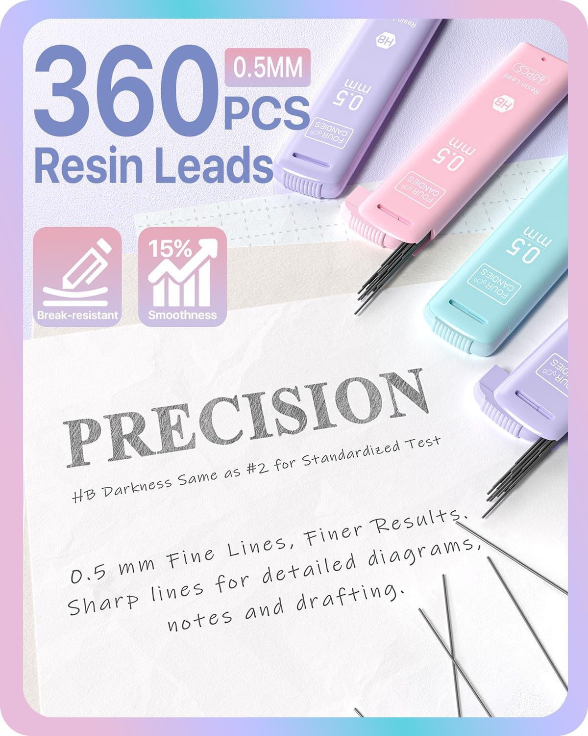 13-Count 0.5mm Mechanical Pencils Set with #2 Lead Refills Pastel Erasers