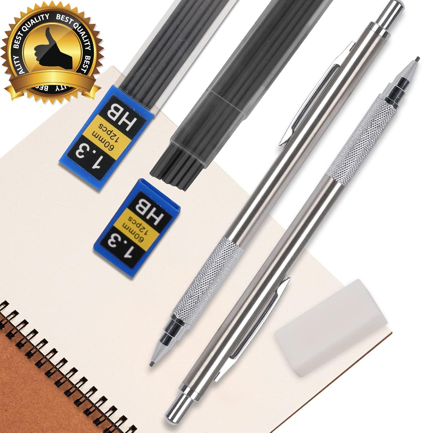 1.3 Mm Mechanical Pencil Set with 4 Tubes Lead Refills,2 Eraser,1.3Mm Mechanical